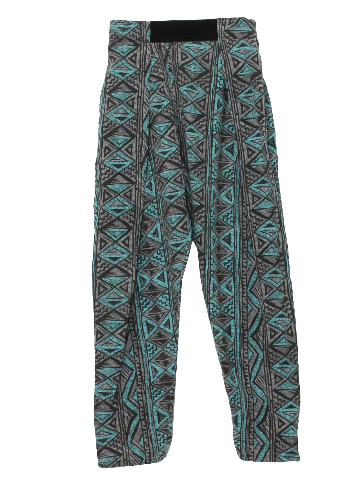 80s Retro Pants: 80s -Worn Label- Mens grey, black and blue geometric ...
