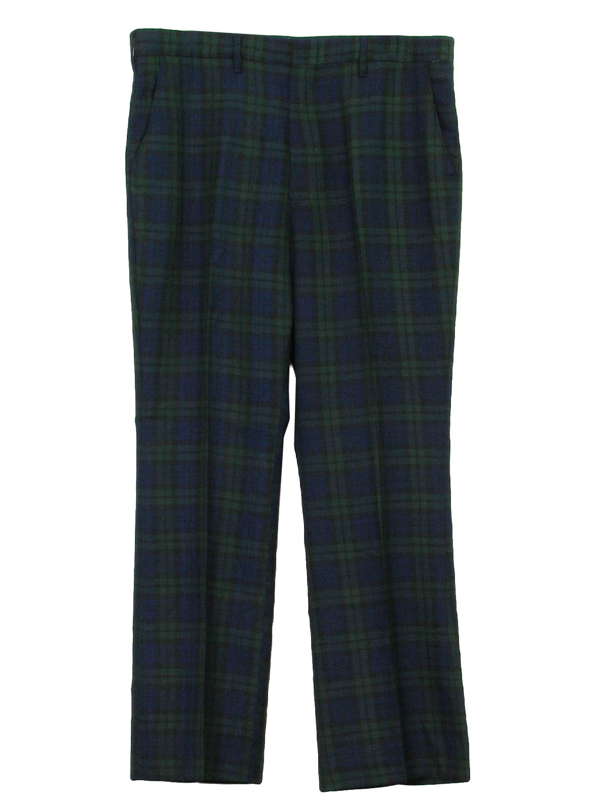 70s Retro Pants: Late 70s -Care Label- Mens blue, black and green plaid ...