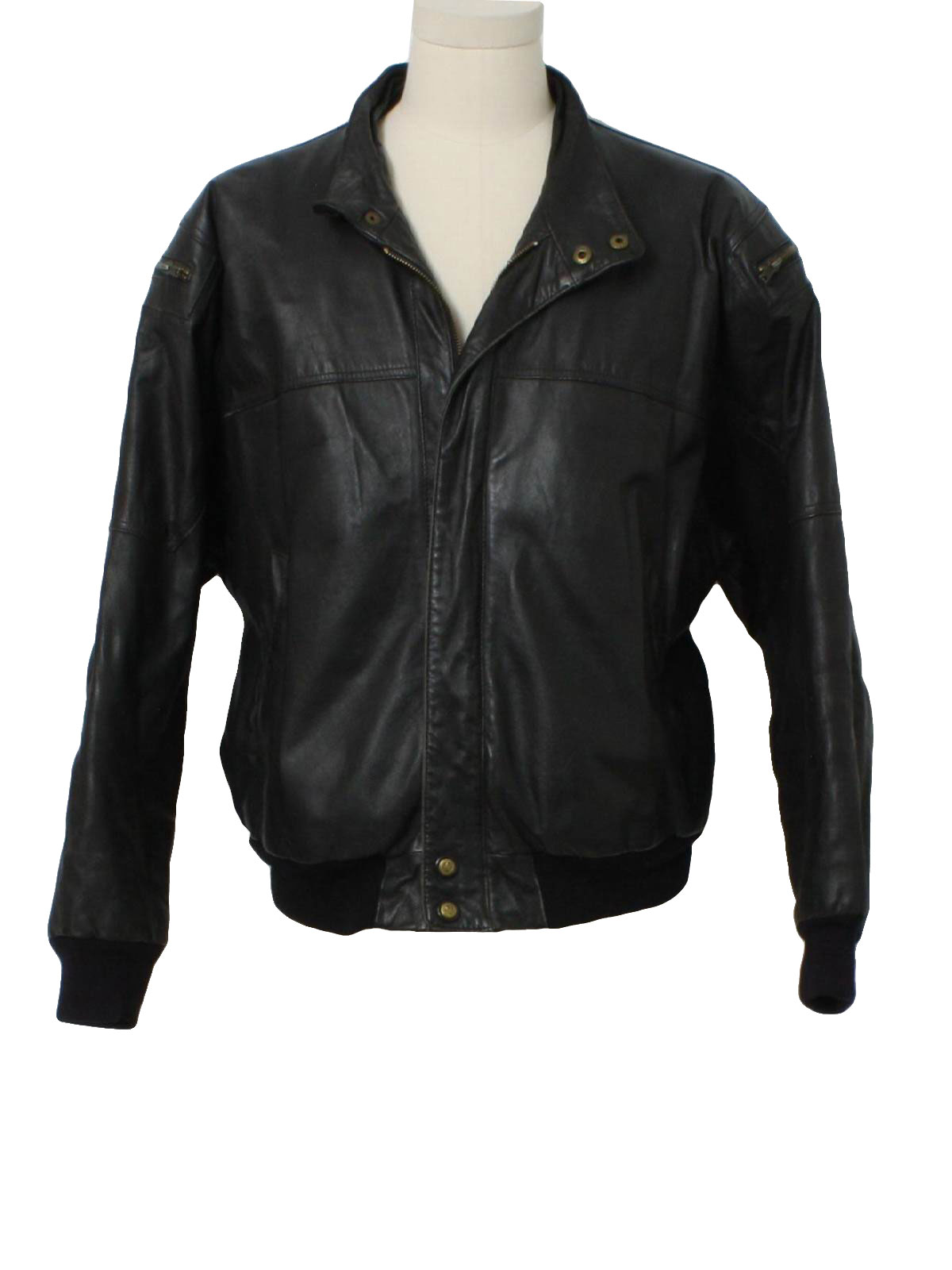 1980's Retro Leather Jacket: 80s -Niki- Mens black smooth leather ...