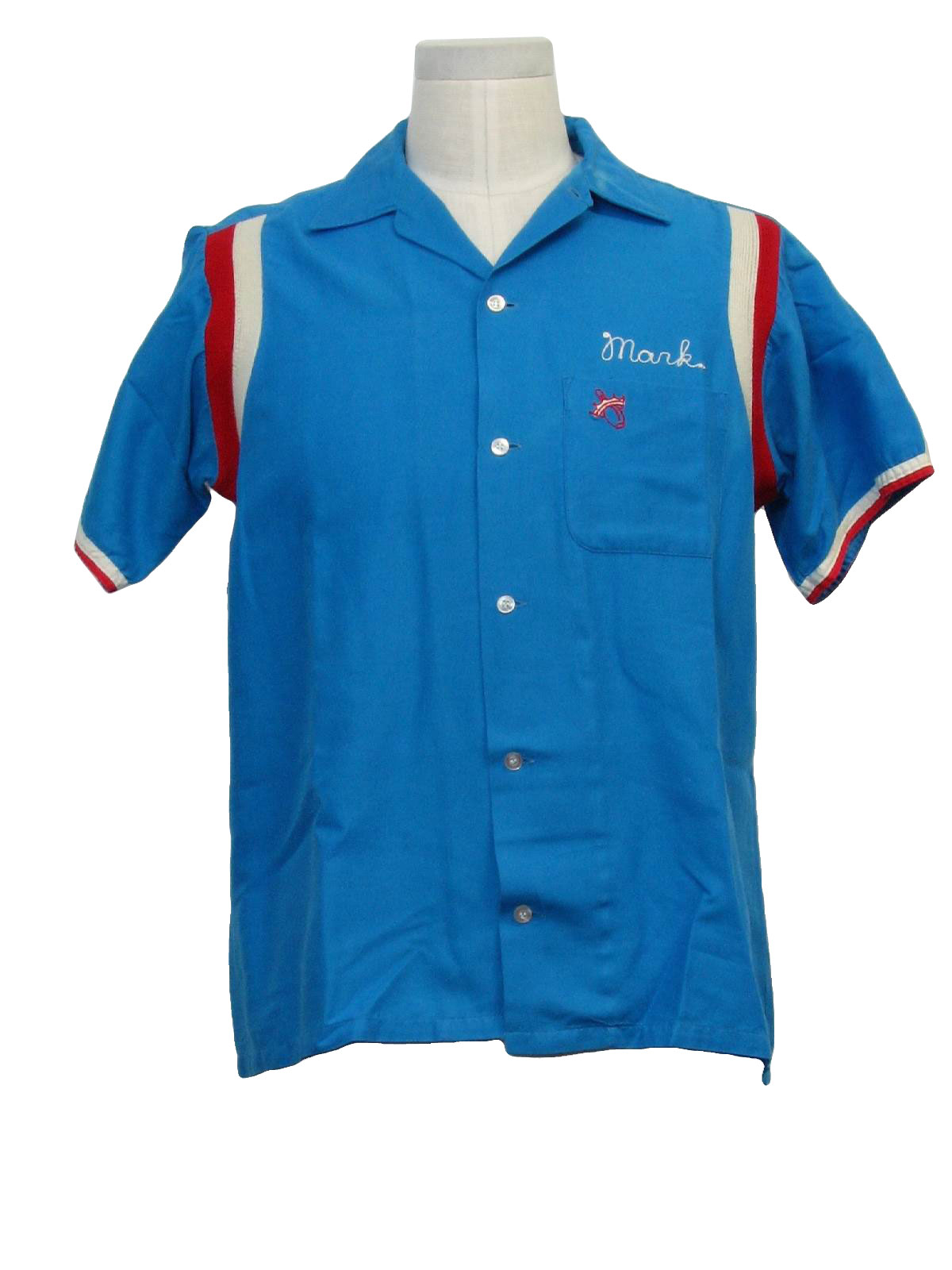 1960s Vintage Bowling Shirt: 60s -Hilton- Mens medium blue background ...