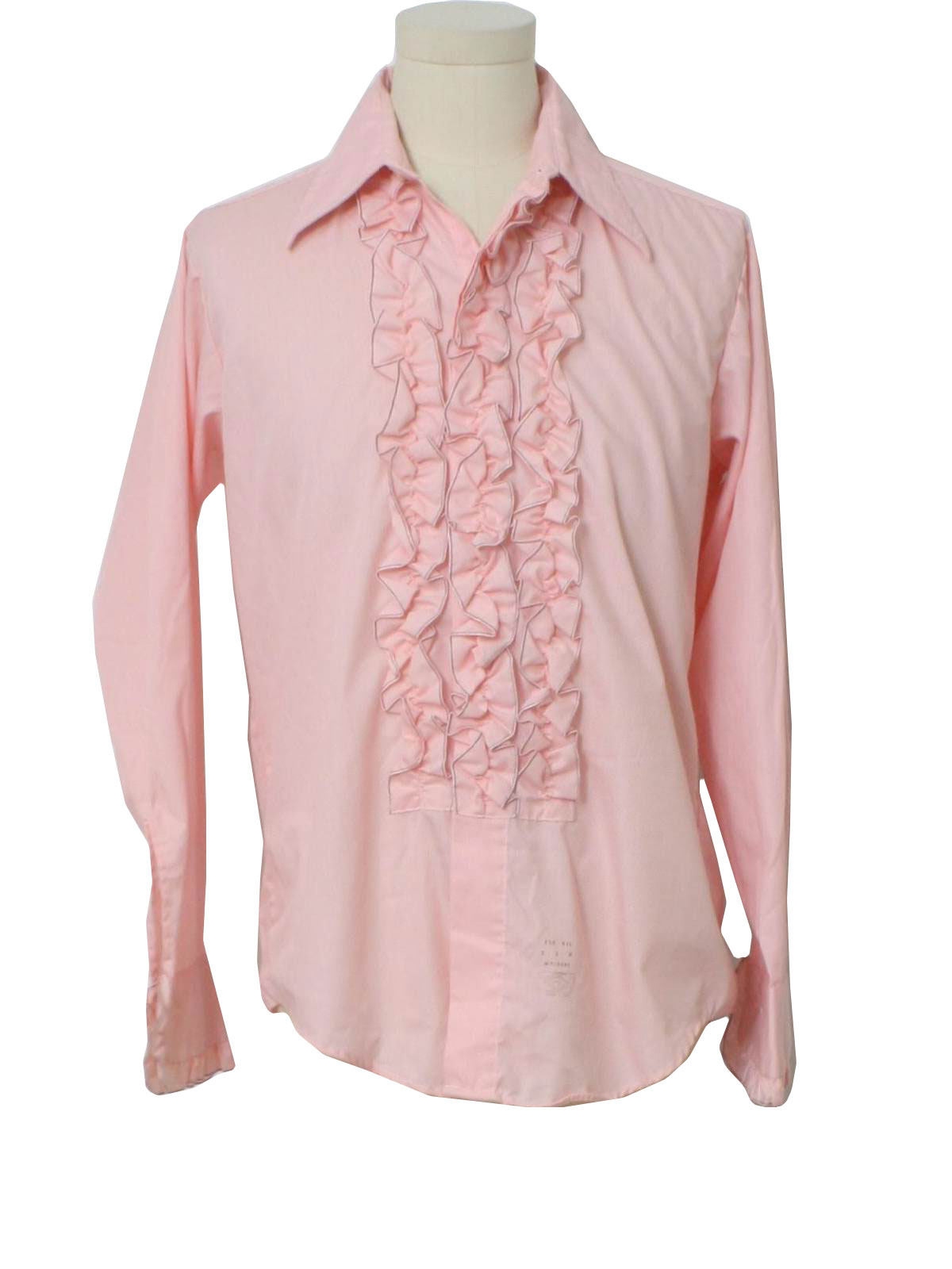 pink ruffled tuxedo shirt