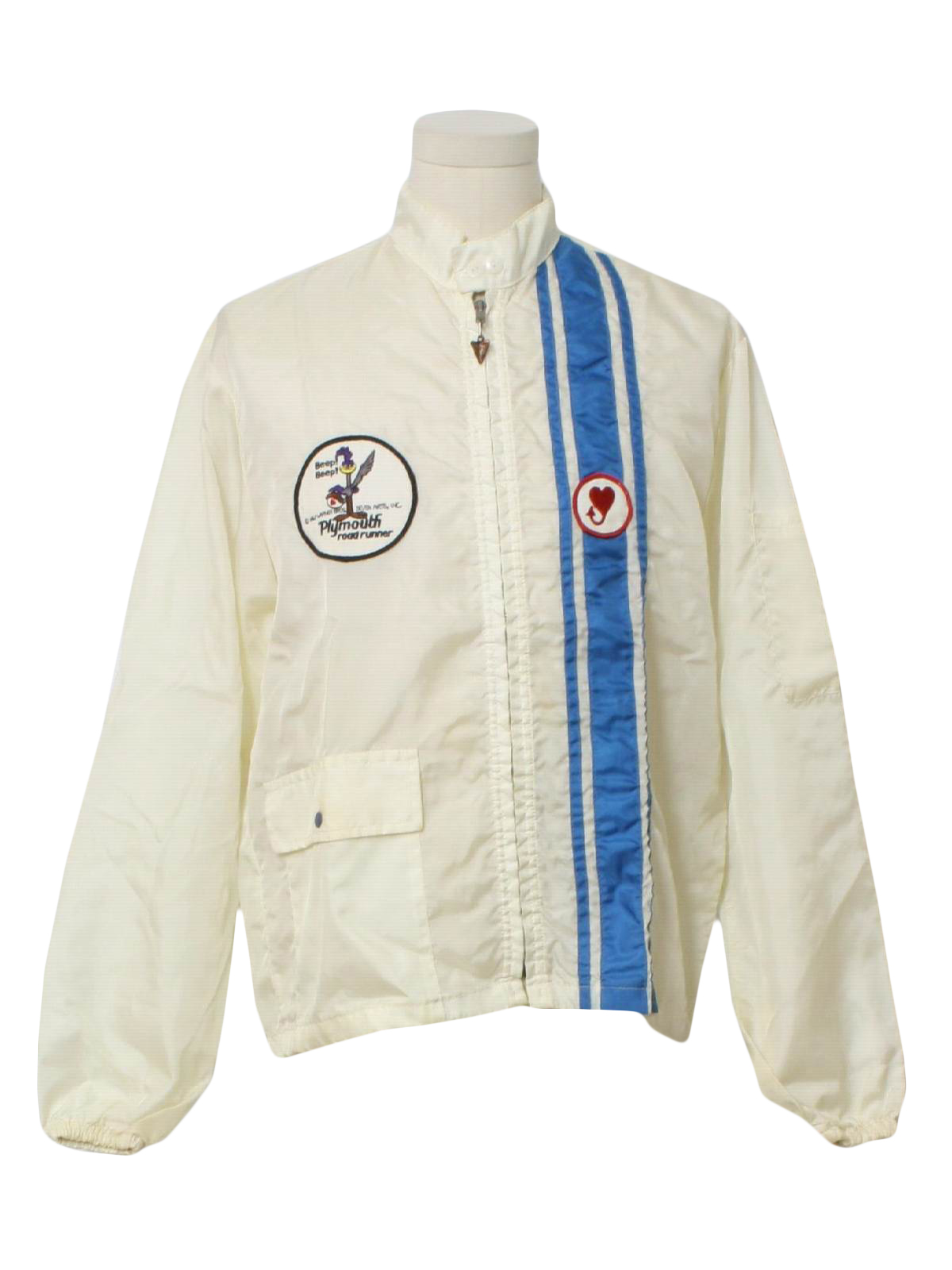 60s Vintage Jacket: 60s -no label- Mens ivory background and blue nylon ...