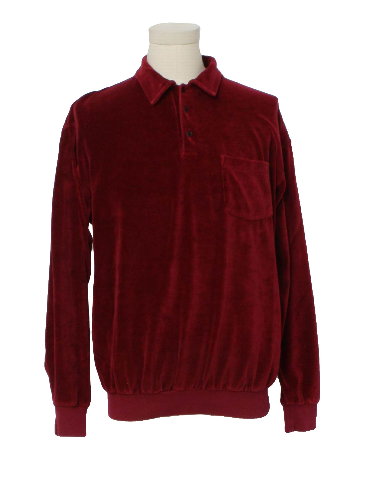 Retro 90's Velour Shirt: 90s -John Blair- Mens dark red solid colored ...