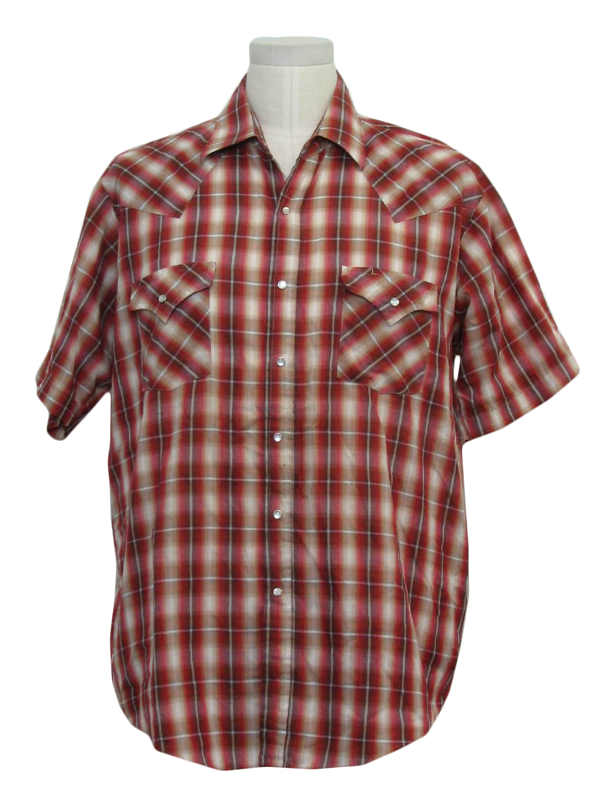 Retro 1980s Western Shirt: 80s -Plains- Mens red, white, tan and blue ...