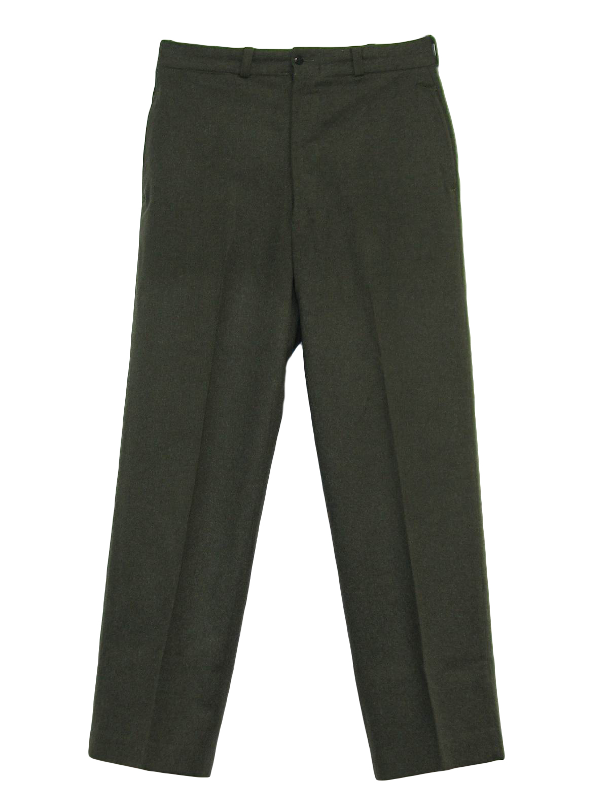 Vintage 1950's Pants: 50s -No Label- Mens olive green wool flannel Nato ...