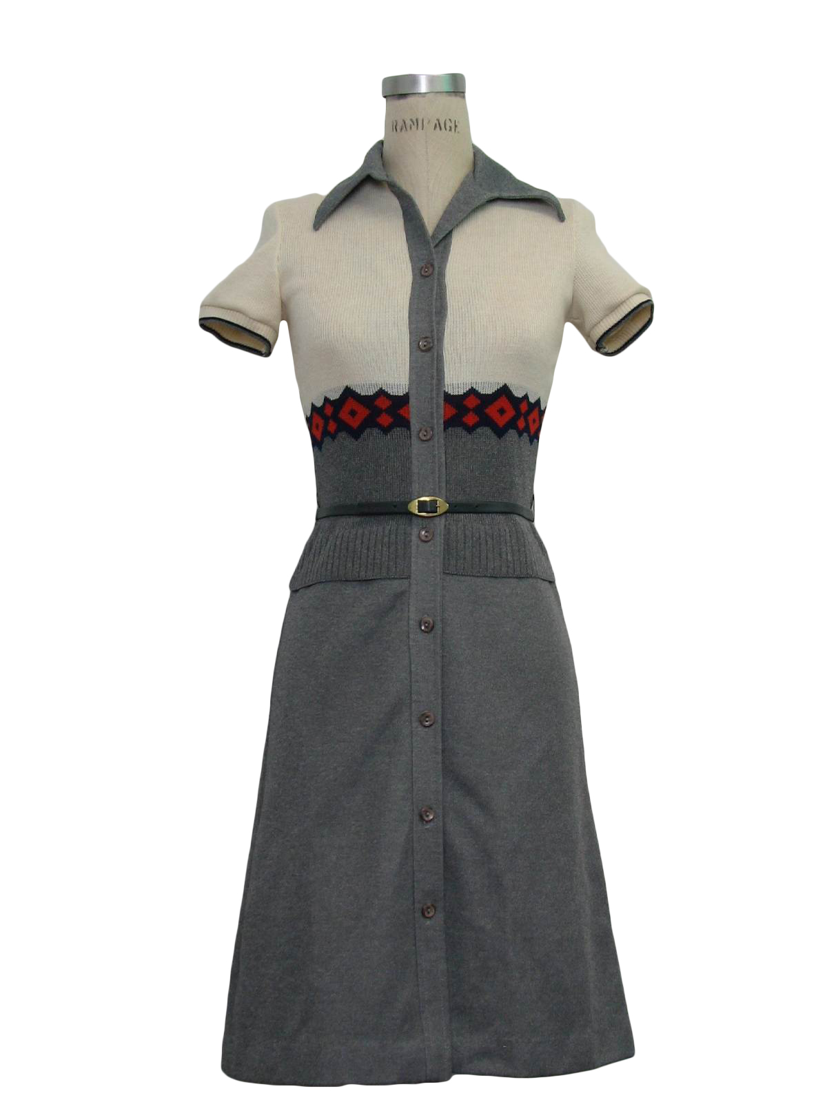 Vintage Union label Seventies Dress: 70s -Union label- Womens or girls heather grey, cream, rust ...