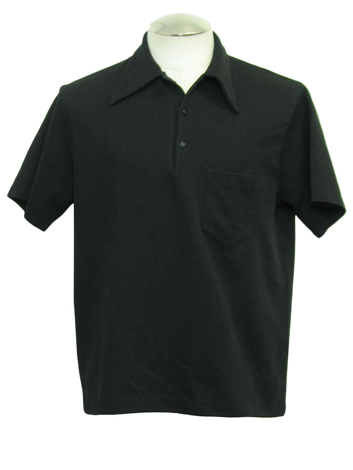 Vintage 1970's Shirt: 70s -no label- Mens black textured polyester ...
