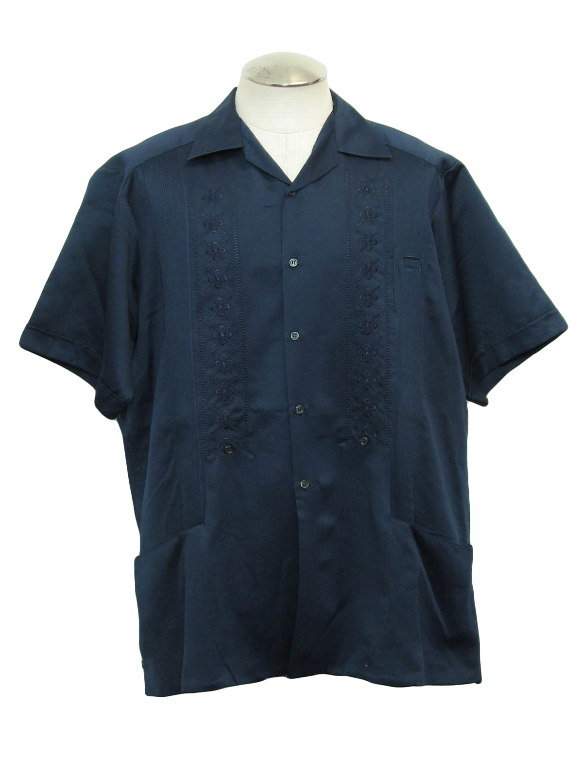 1990's Retro Guayabera Shirt: 90s -Zava- Mens royal blue slinky ...