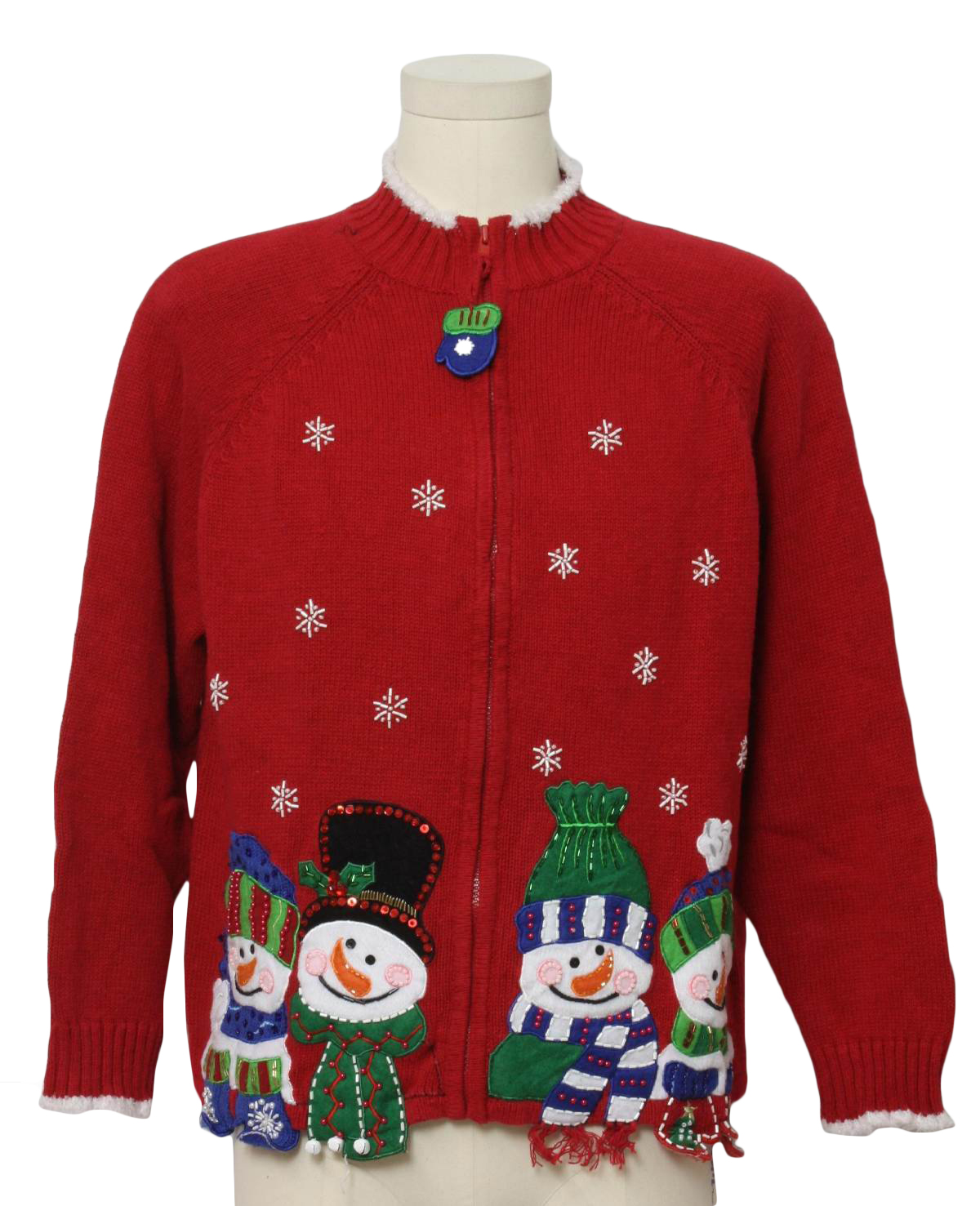 Ugly Christmas Sweater: -Tiara International- Unisex red background zip ...