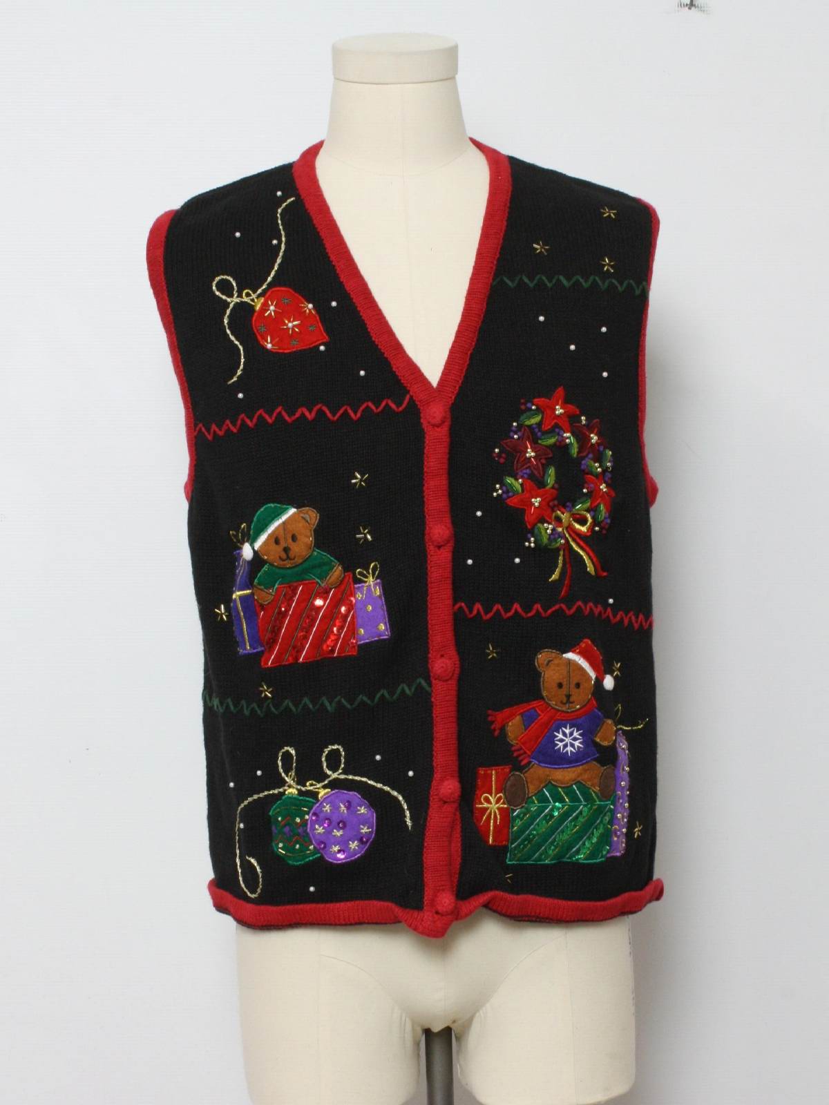 Bear-riffic Ugly Christmas Sweater Vest: -Bobbie Brooks- Unisex black ...