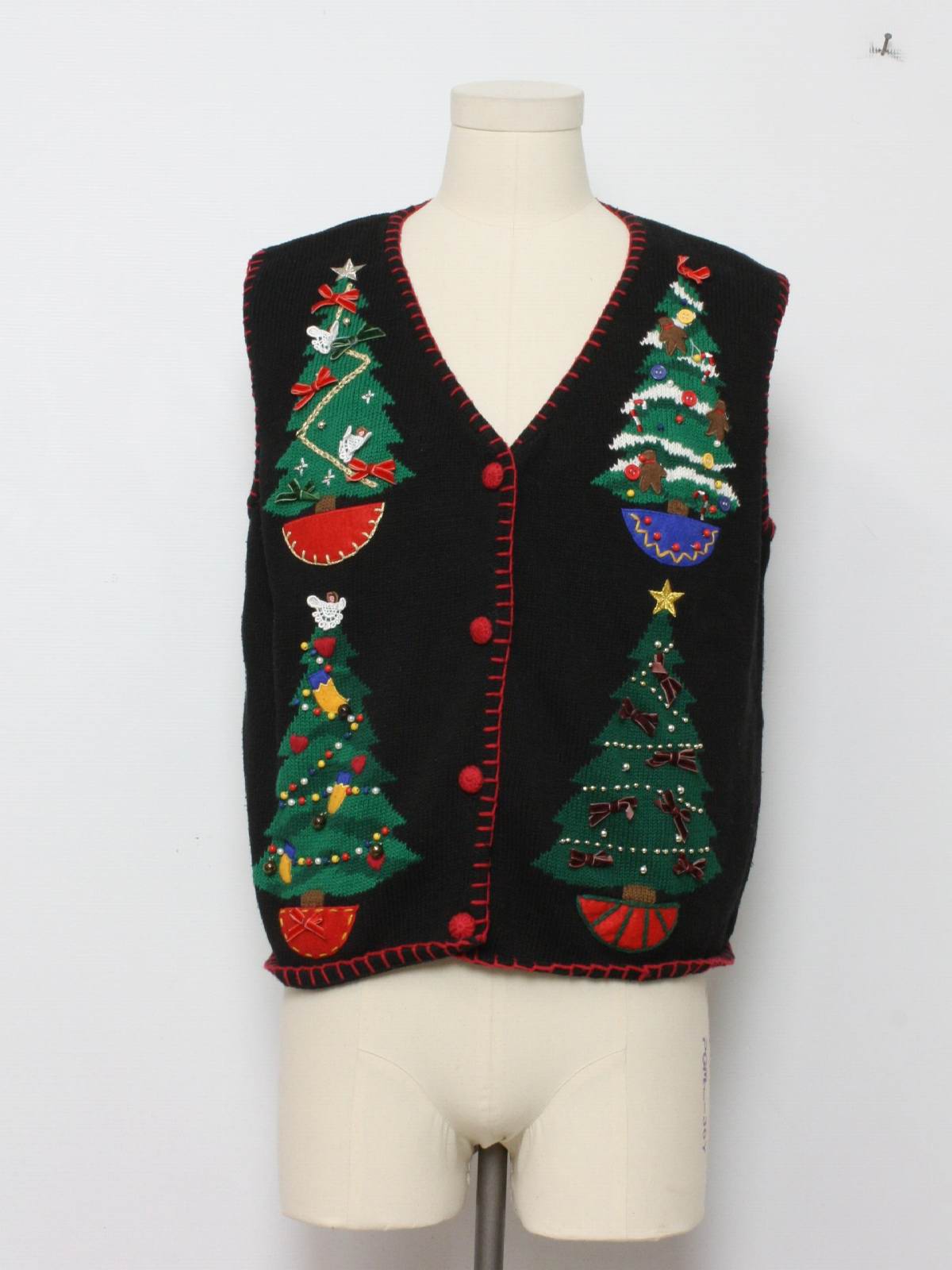 Womens Ugly Christmas Sweater Vest: -Bechamel- Womens Black background ...