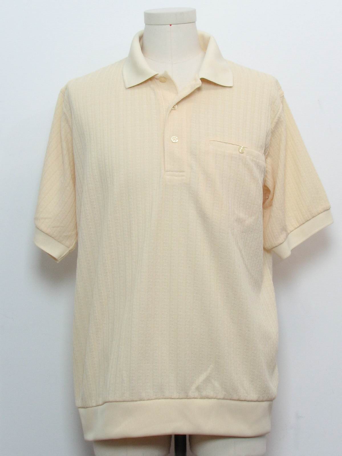 Retro 80's Knit Shirt: 80s -Botany 500- Mens wheat polyester short ...