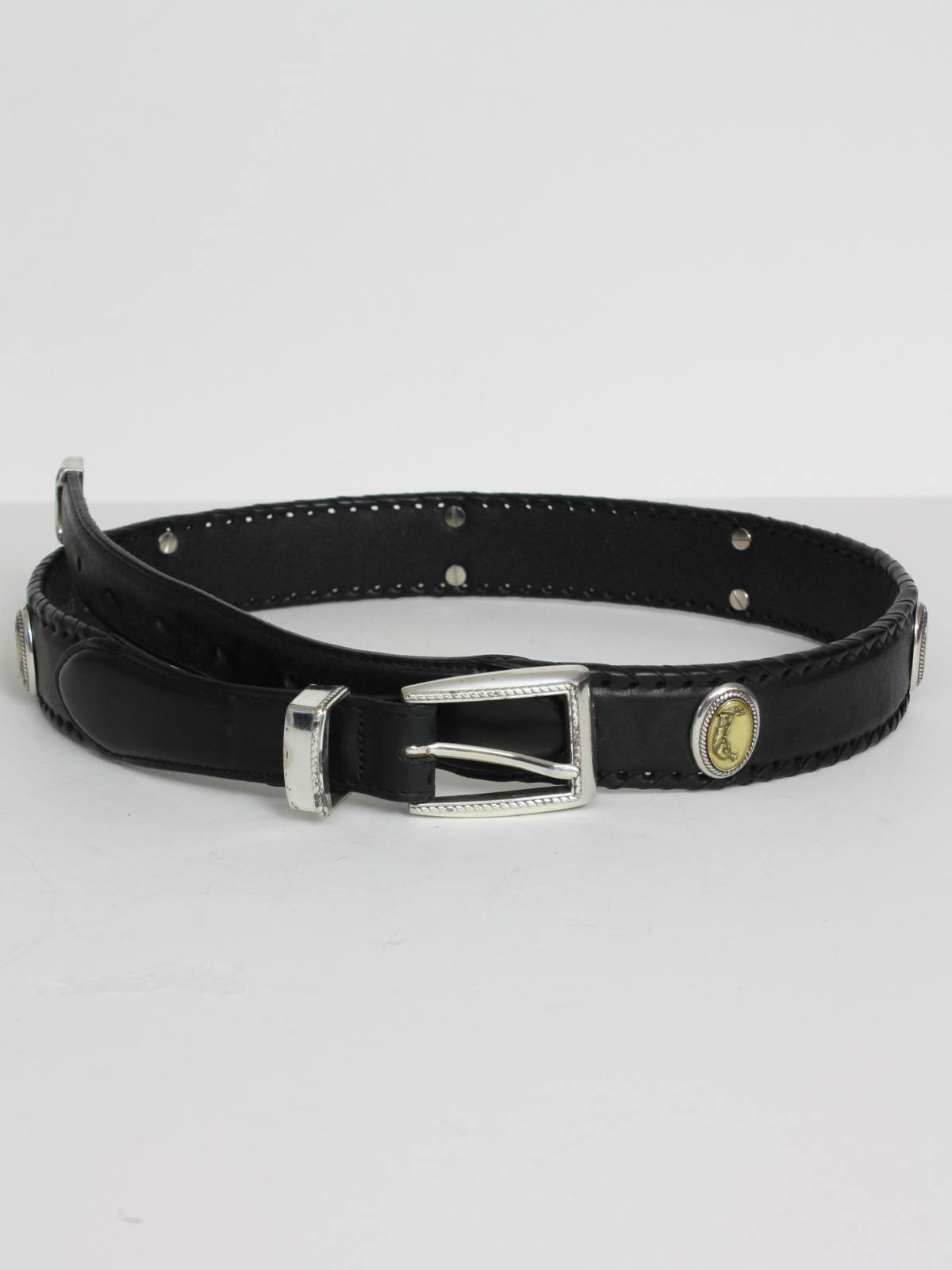 Retro Nineties Belt: 90s -Onyx- Mens black background leather belt with ...