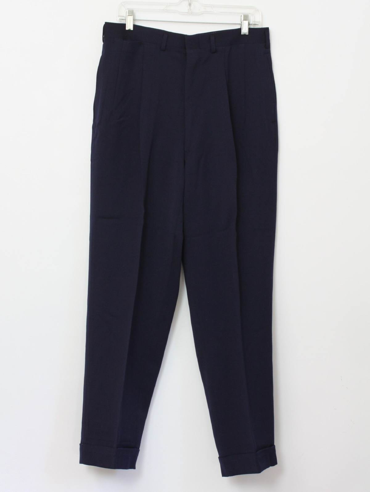 Vintage 1940's Pants: Late 40s -No Label- Mens navy blue drapey wool ...