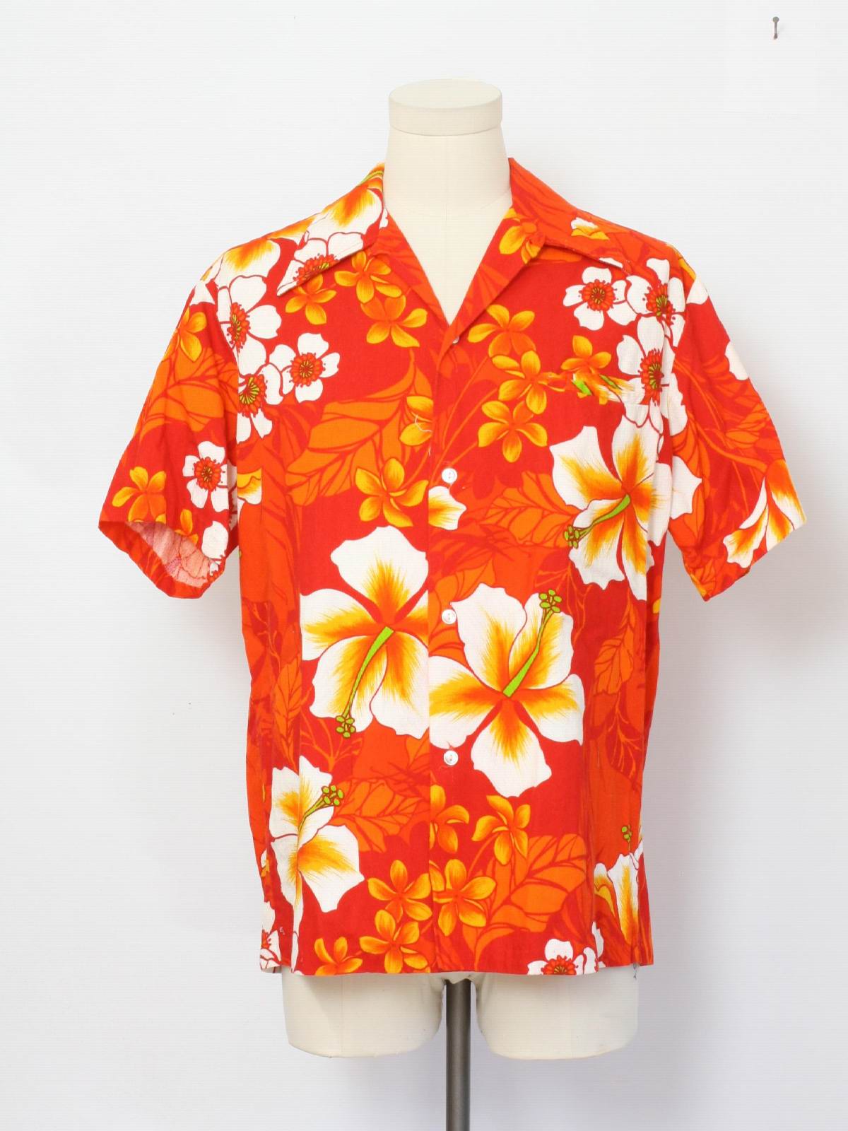 Retro 70's Hawaiian Shirt: 70s -Lauhala- Mens red background, orange ...