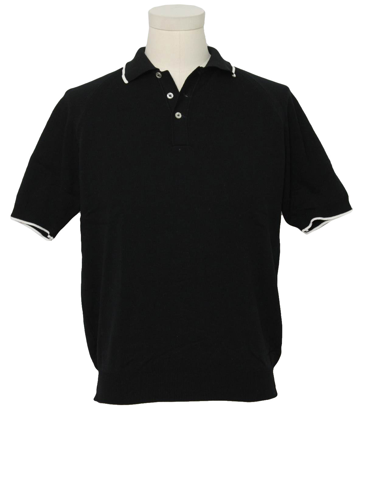 1980's Retro Knit Shirt: 80s -Munsingwear- Mens black and white nylon ...