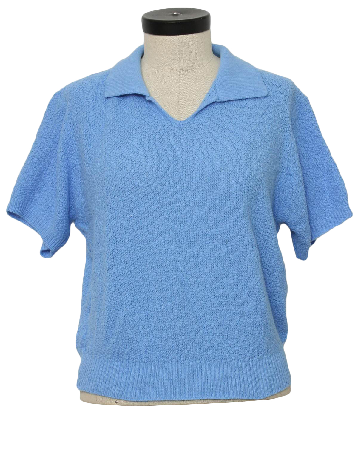 1970's Vintage Knit Shirt: 70s -no label- Womens sky blue boucle ...