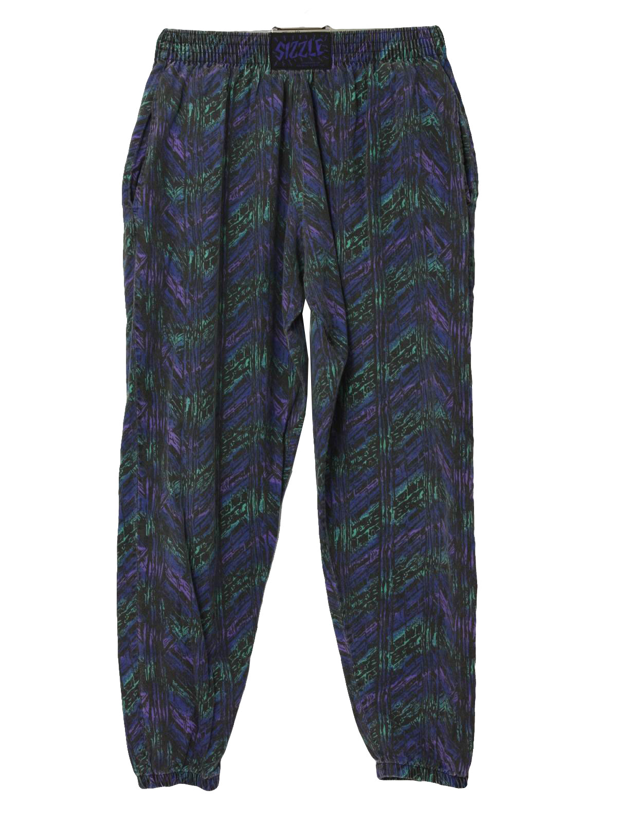 1980s Vintage Pants: 80s -Sizzle- Mens black, blue, green and purple ...