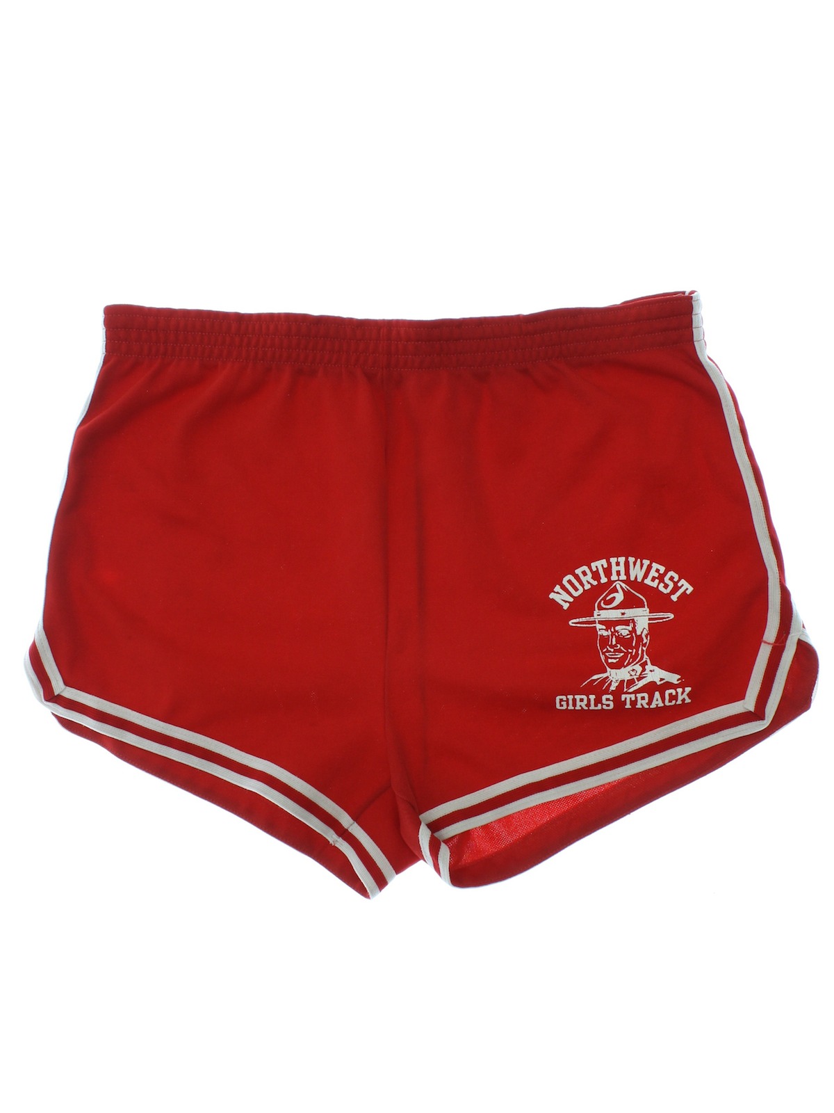 Retro Eighties Shorts: 80s -Missing Label- Womens red background stretch nylon running shorts ...