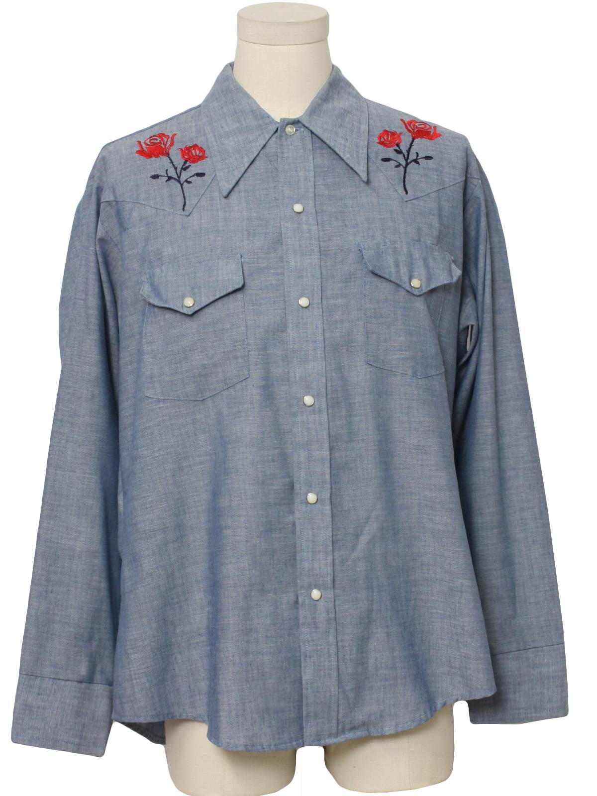 Vintage 70s Western Shirt: 70s -Sir Guy- Mens pale blue polyester ...