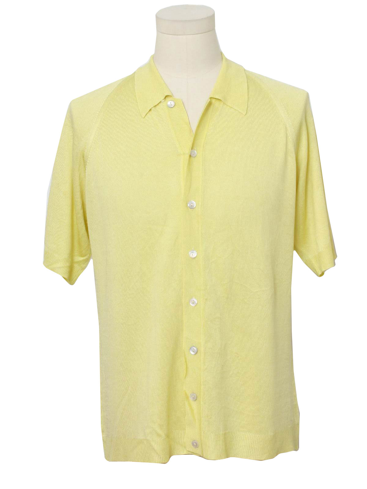1970's Retro Knit Shirt: 70s -Made in Italy- Mens sheeny butter yellow ...