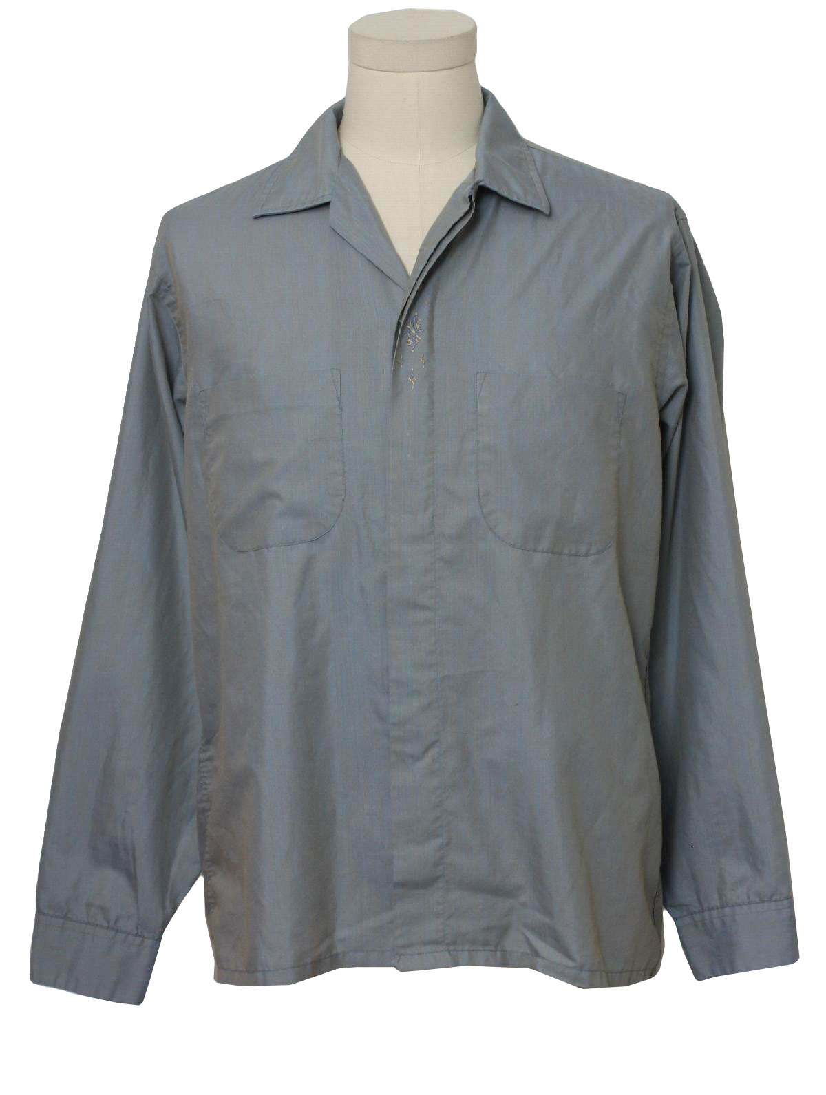 60's Shirt: 60s Manhattan- Mens hazy blue and bronze streaked cotton ...