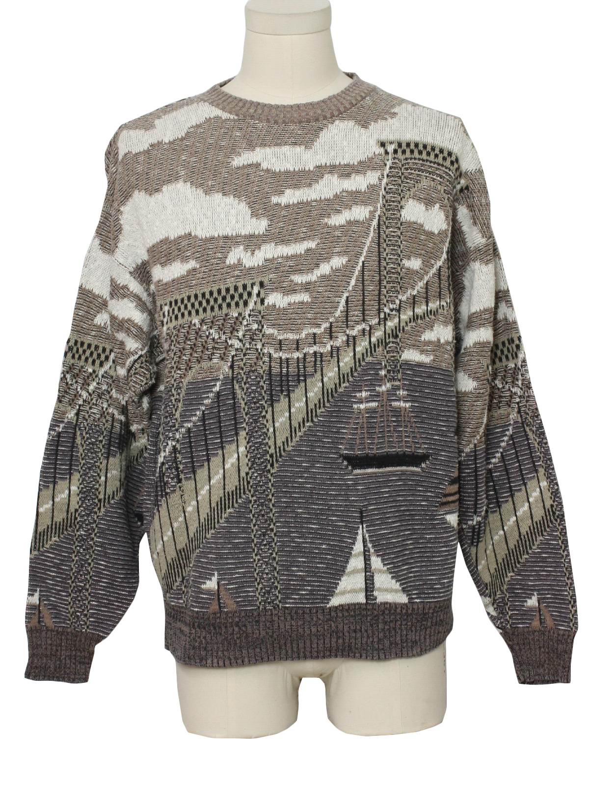 1980s Vintage Sweater: 80s -Crossings for Bachrach- Mens heather tan ...