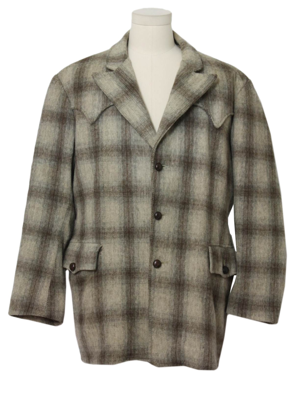 60's Vintage Jacket: 60s -Land N Lakes- Mens soft grey and brown plaid ...