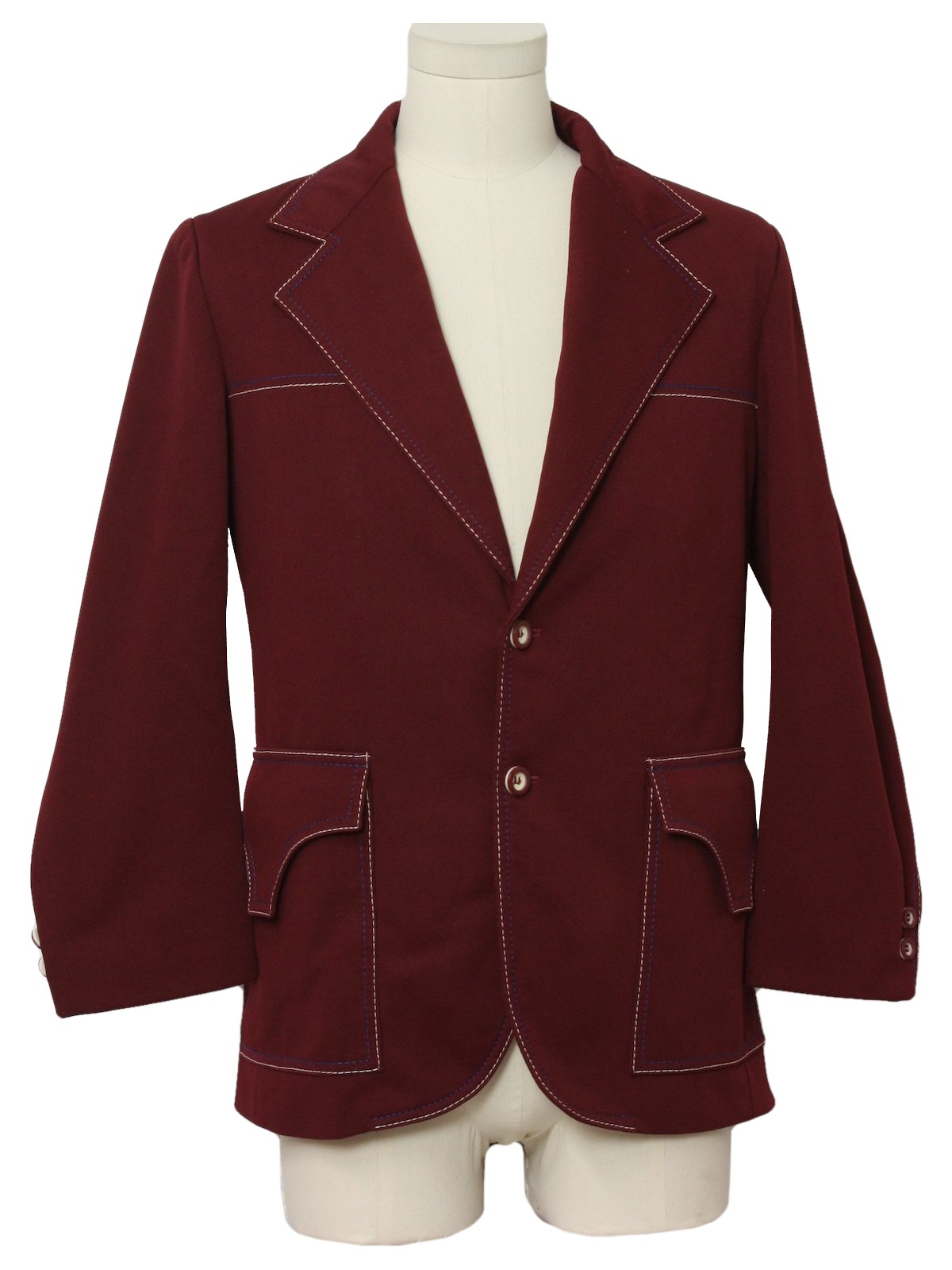 1970's Retro Jacket: 70s -care label- Mens maroon textured polyester ...