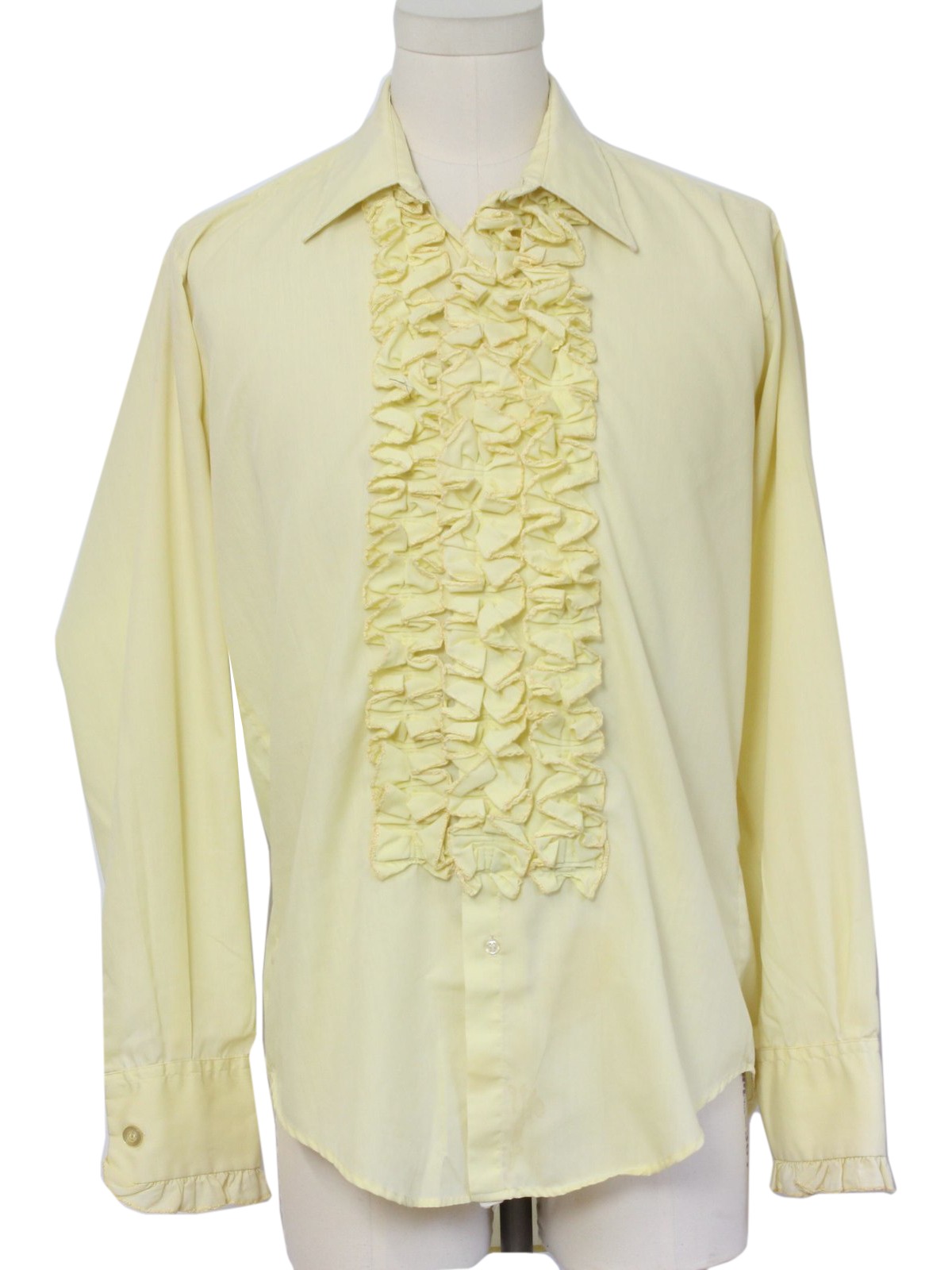 Seventies After Six Shirt: 70s -After Six- Mens dusty yellow cotton and ...