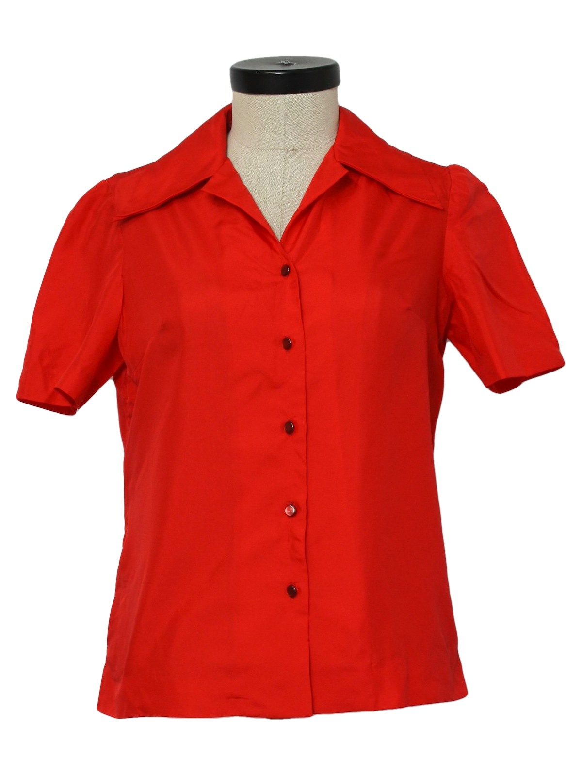 Seventies Vintage Shirt: 70s -home sewn- Womens red silky polyester ...