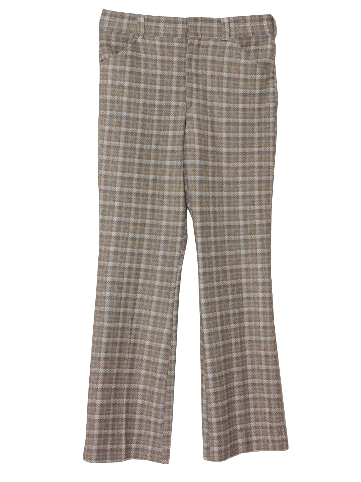 Retro 1970s Pants: 70s -Knit- Mens Tan, light brown, blue and cream ...
