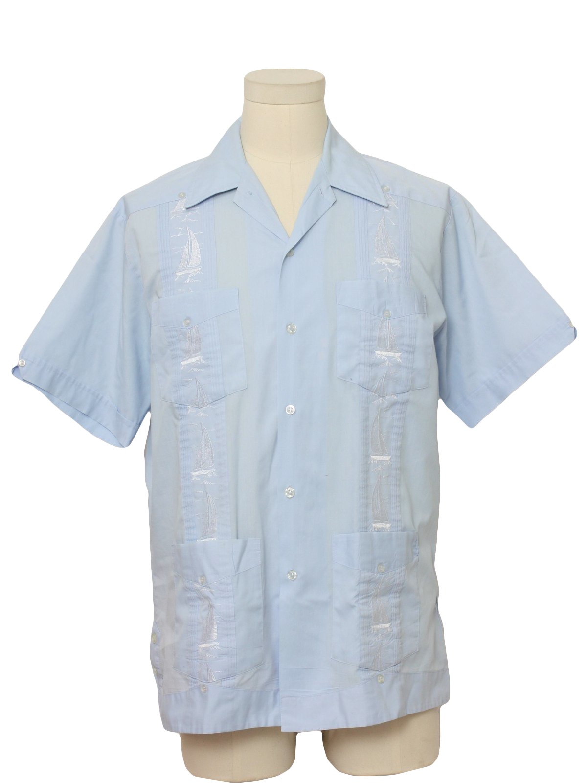 Retro 80's Guayabera Shirt: 80s -Haband- Mens light sky blue cotton and ...