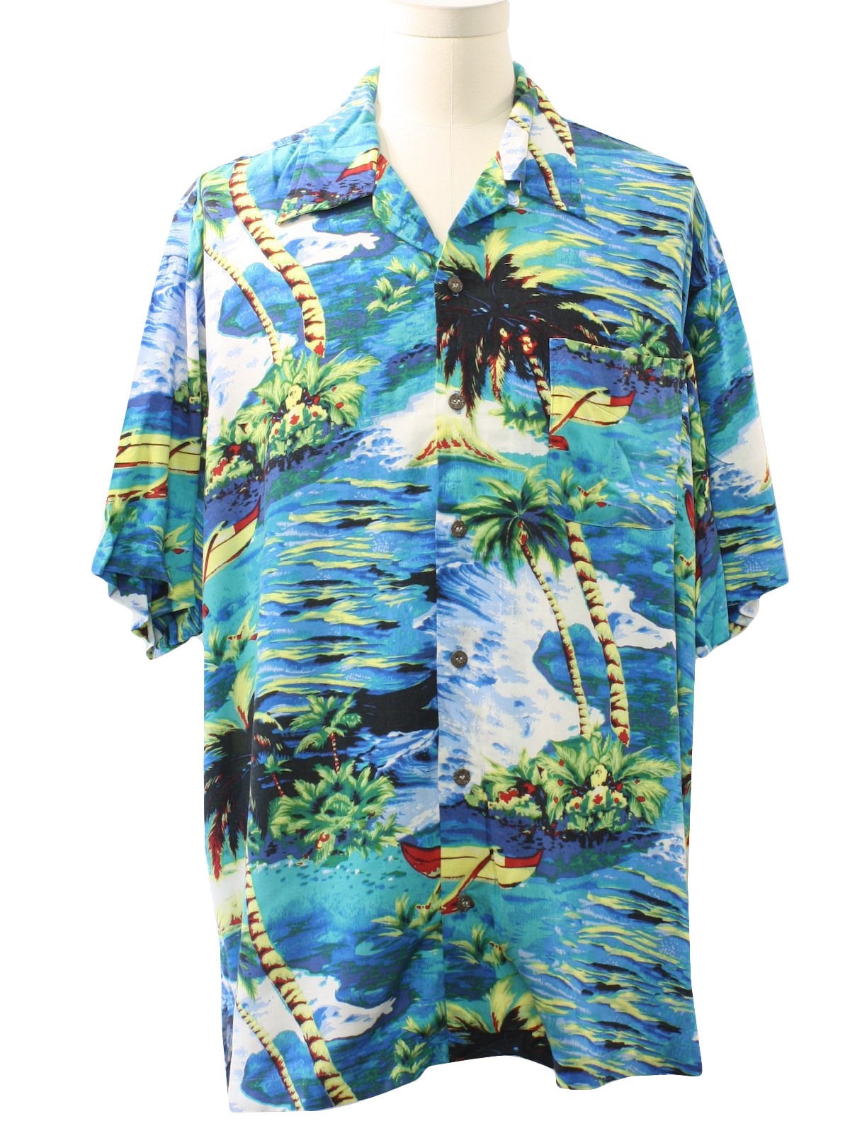 Retro 1990s Hawaiian Shirt: 90s -Utility- Mens blue background, navy ...