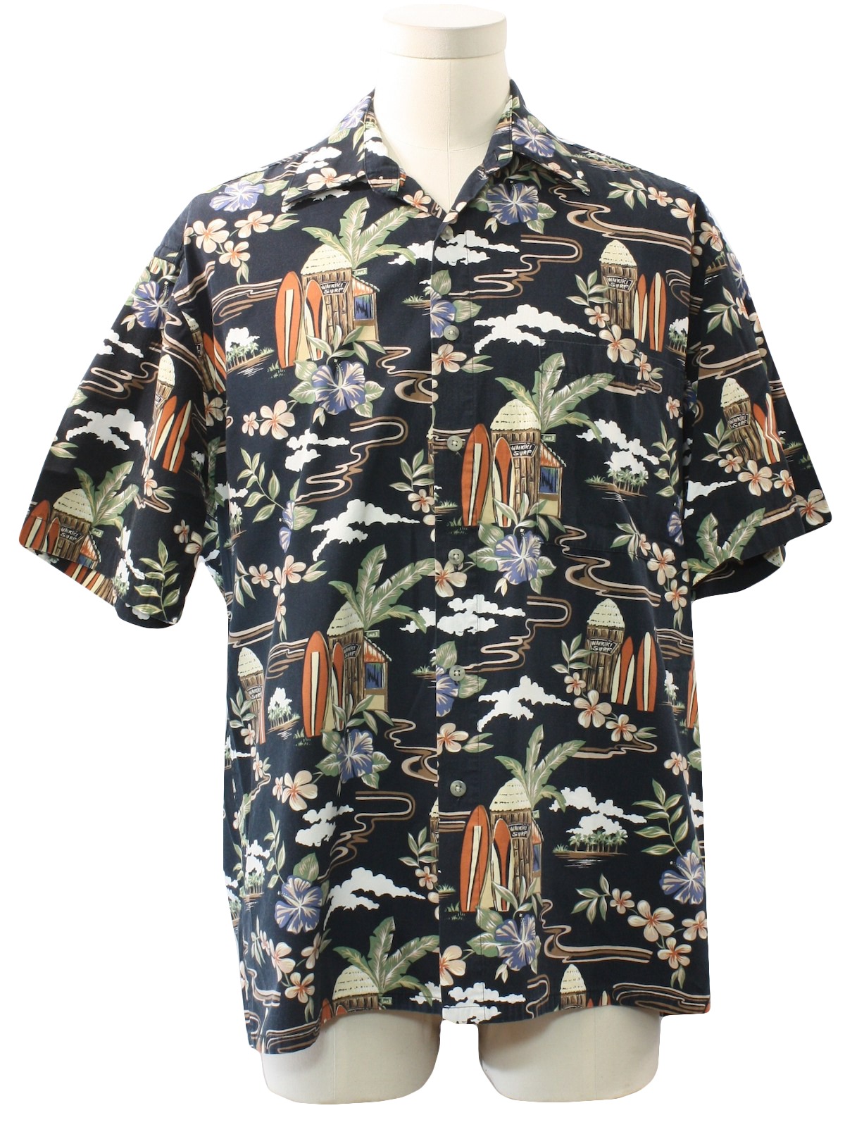 1990's Retro Hawaiian Shirt: 90s -No Label- Mens black background ...