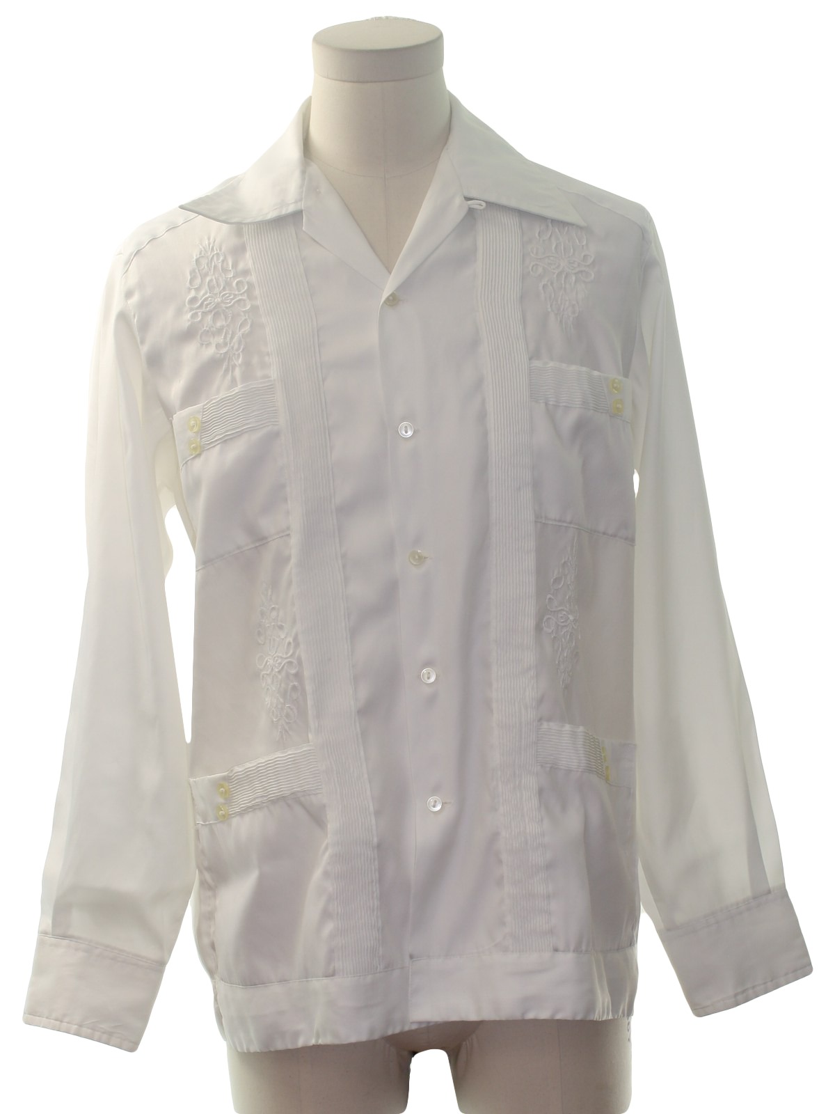 70s Guayabera Shirt (Yucateca): 70s -Yucateca- Mens white silky ...