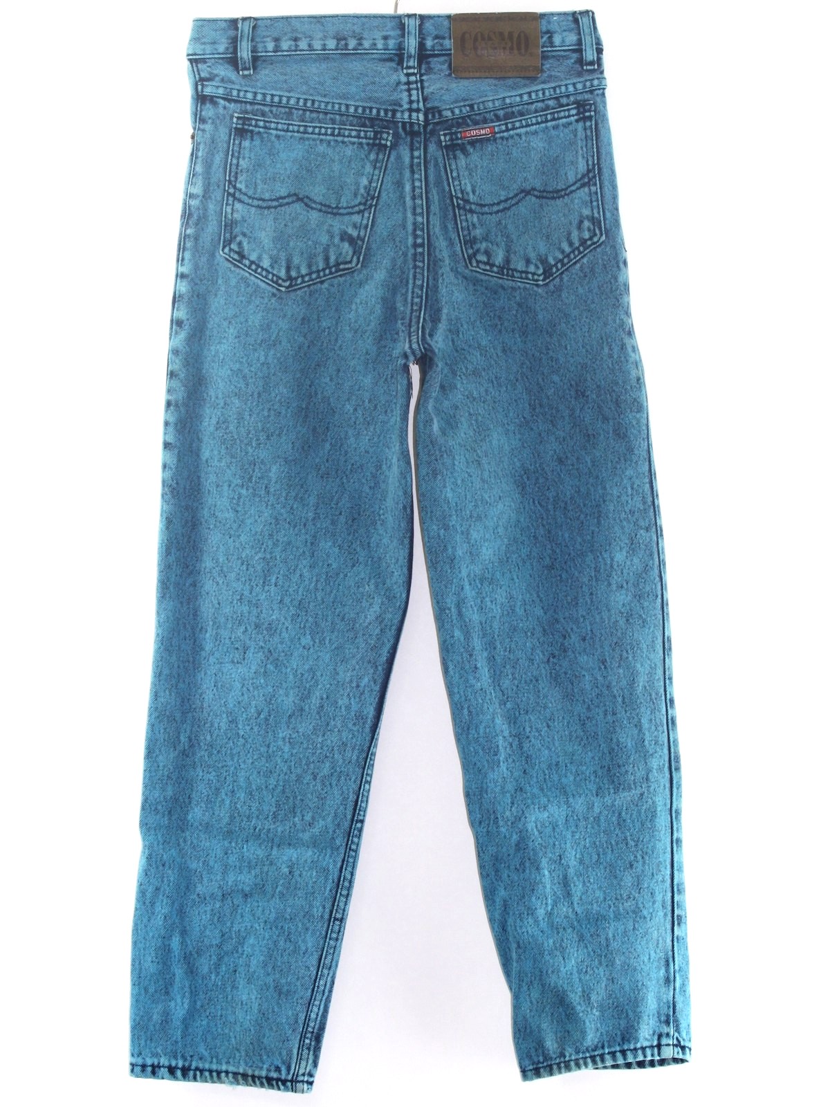 Retro 80's Pants: 80s -Cosmo- Womens teal blue background stone washed ...