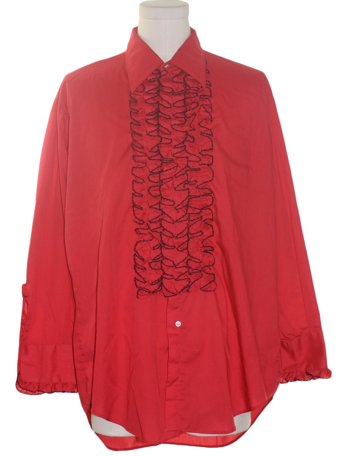 70's Vintage Shirt: 70s -After Six- Mens ruby red and black cotton and ...