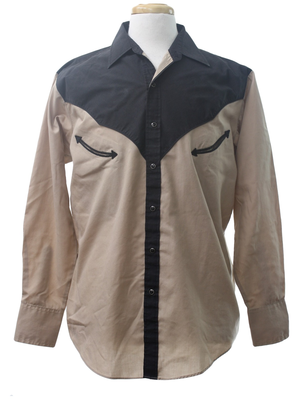 70s Western Shirt (Plains): 70s -Plains- Mens taupe and black cotton ...