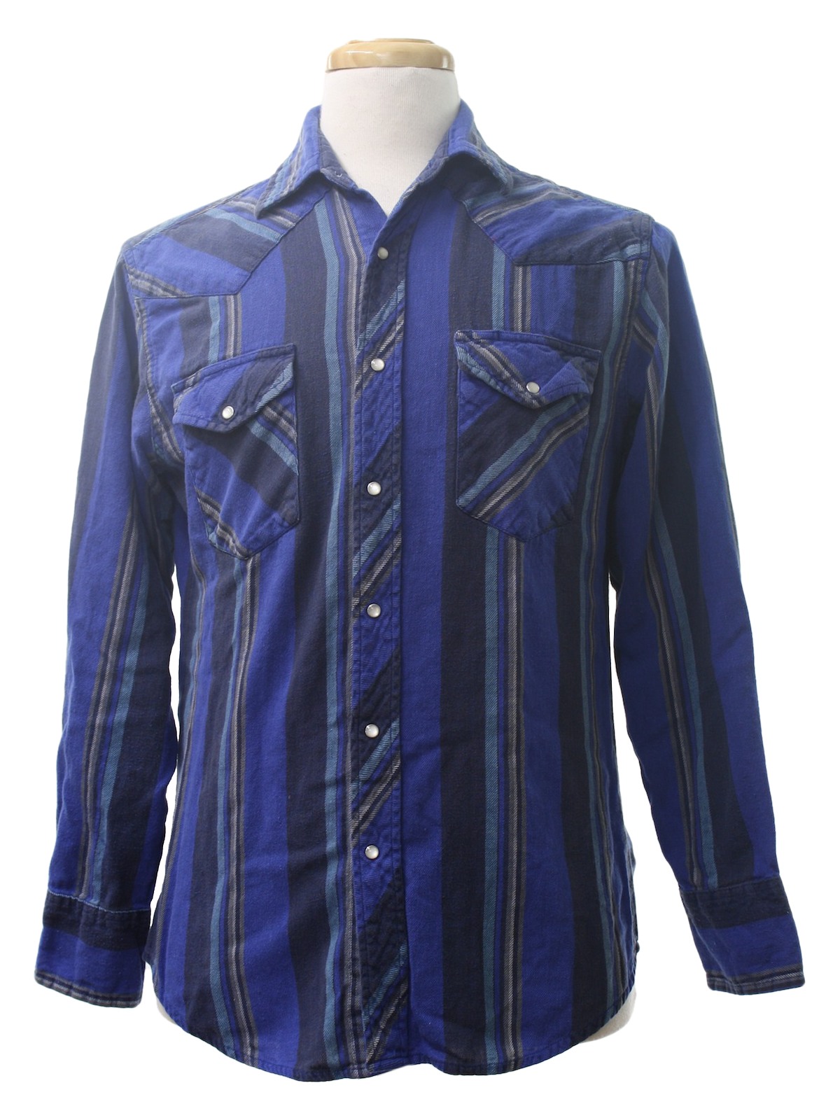 Retro 1980s Western Shirt: 80s -Wrangler- Mens cobalt blue, black ...