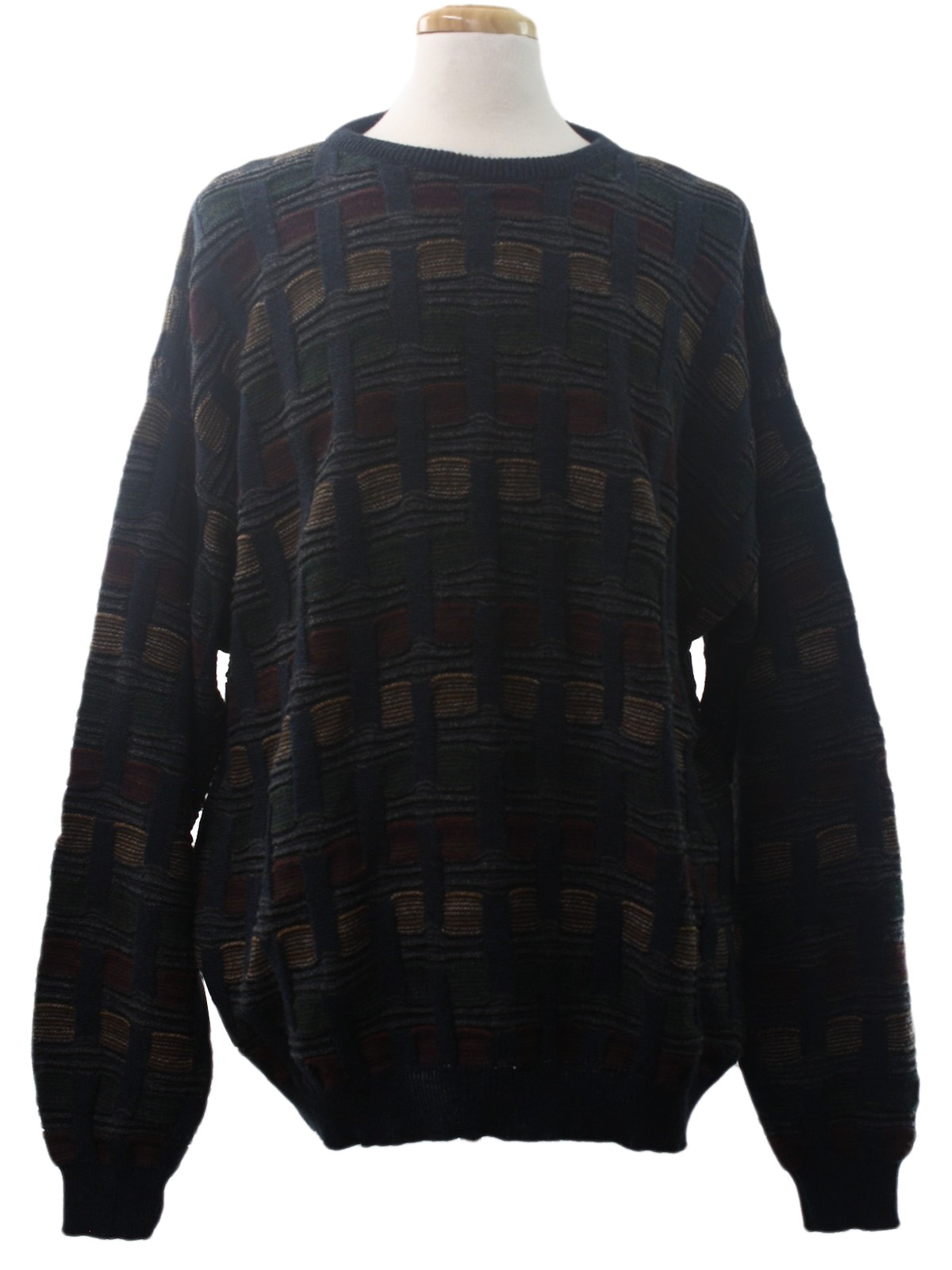 1980s Farah Sweater: 80s -Farah- Mens navy blue, brown, maroon and grey ...