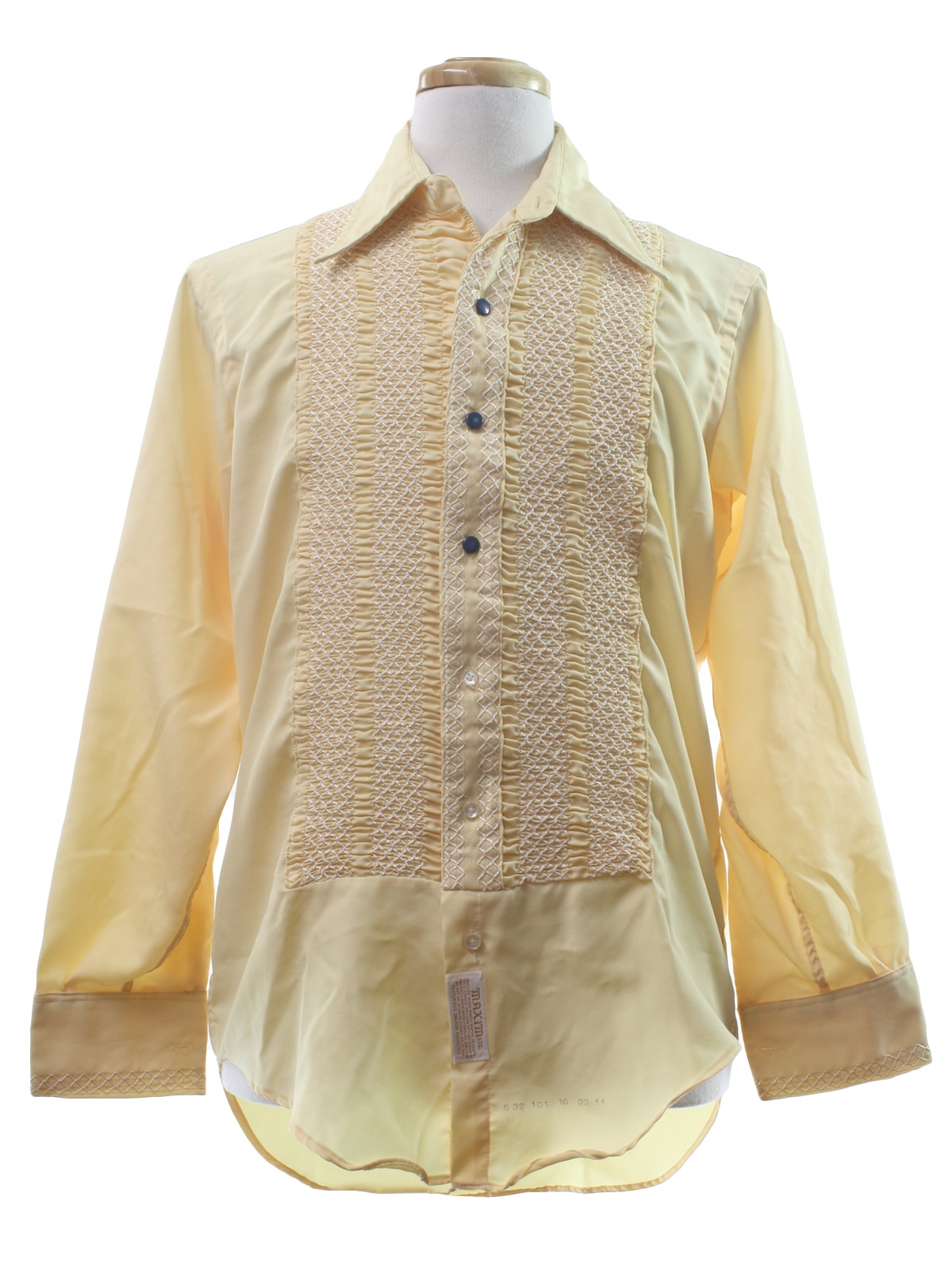 Vintage 70s Shirt: 70s -Maxim LTD- Mens butter yellow silky polyester ...