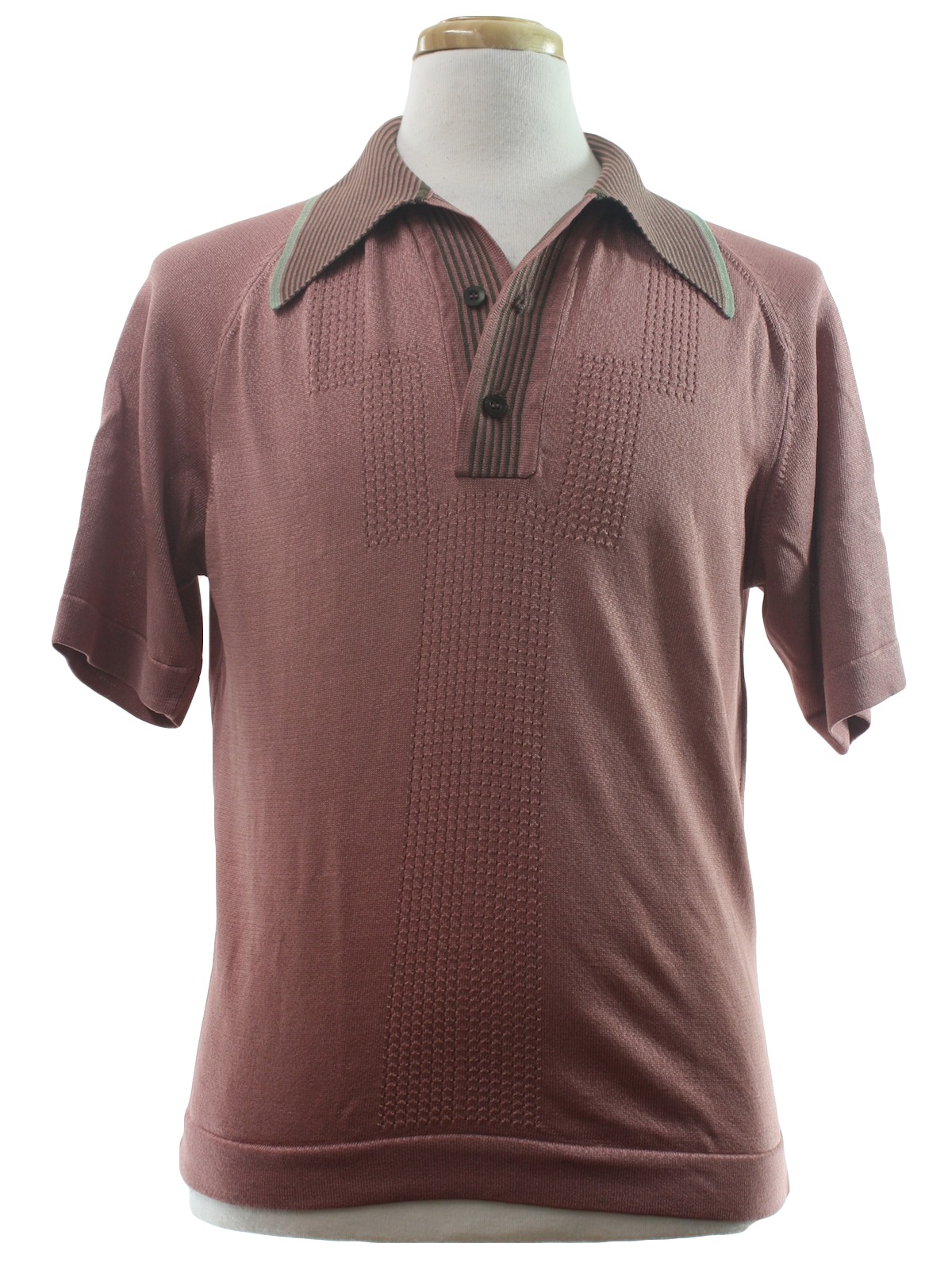 70s Retro Knit Shirt: 70s -Donegal- Mens rosewood, moss and dark olive ...