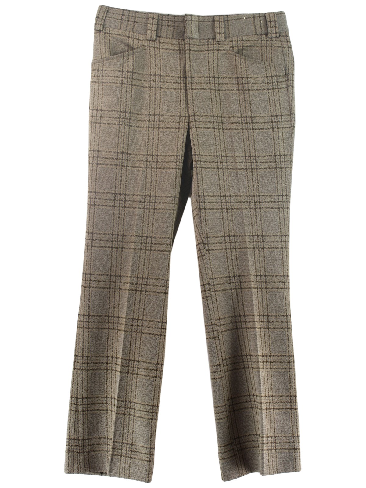 1970's Retro Pants: 70s -Missing Label- Mens tan and brown windowpane ...