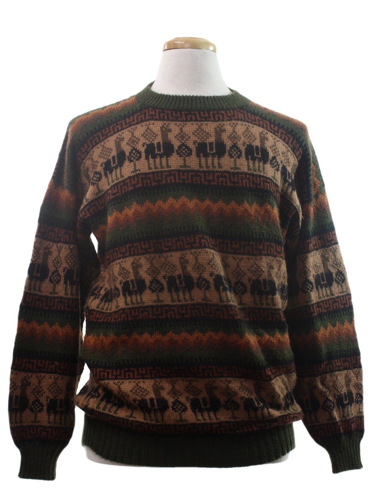 Vintage 1980's Sweater: 80s -Care Label Only- Mens khaki green, black ...