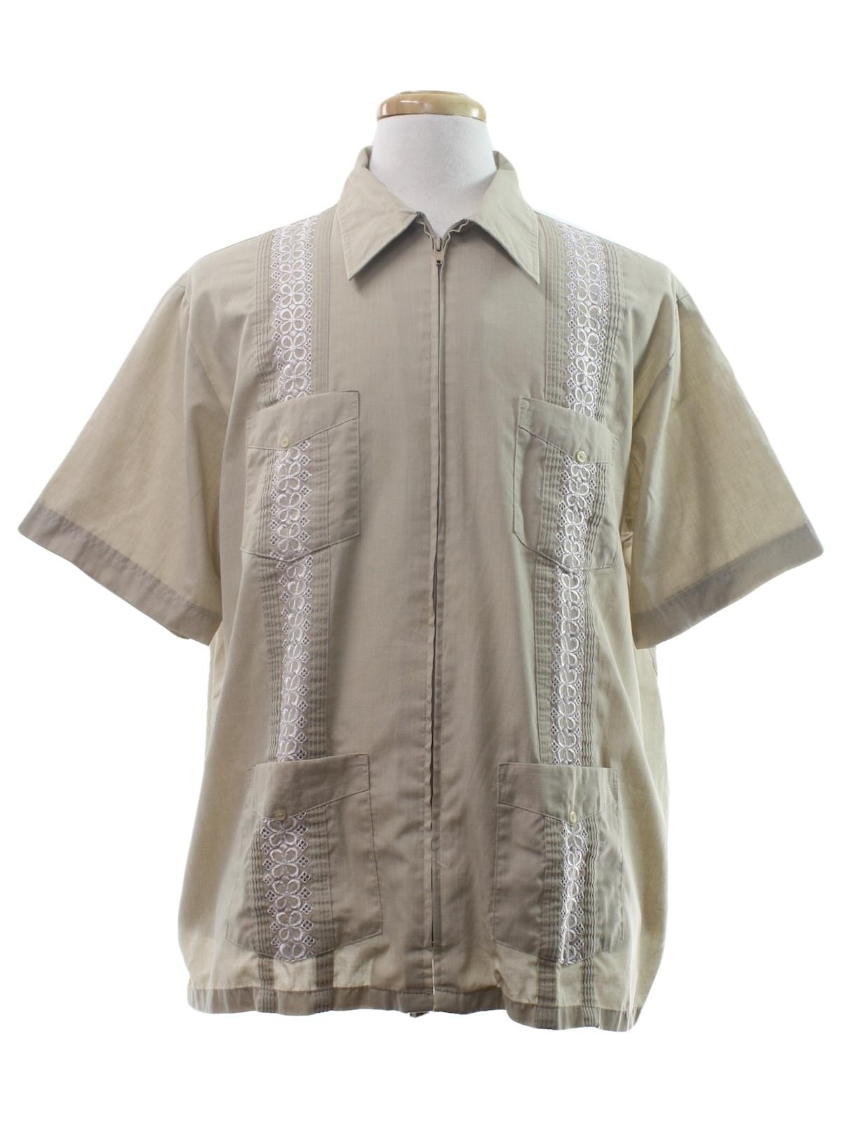 1980's Retro Guayabera Shirt: 80s -Guayabera- Mens beige background ...