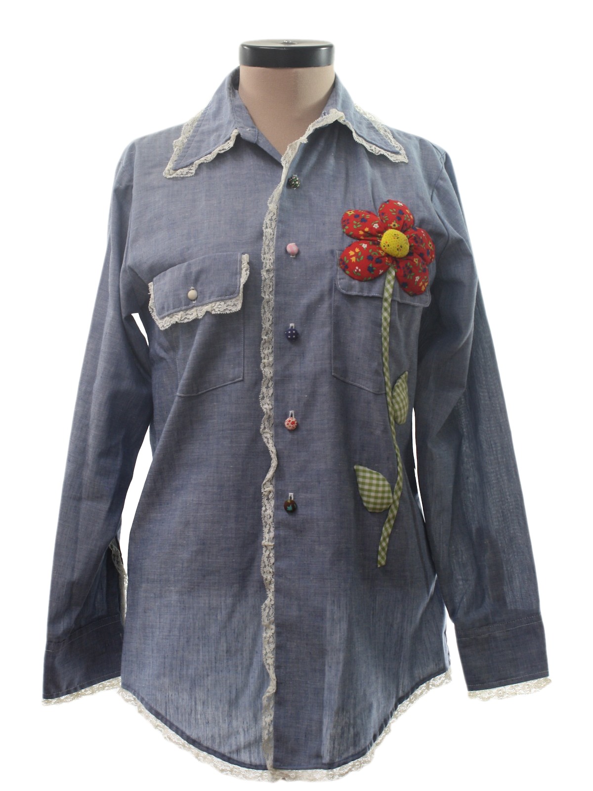 Retro 70's Hippie Shirt: 70s -JC Penney- Womens blue background cotton ...