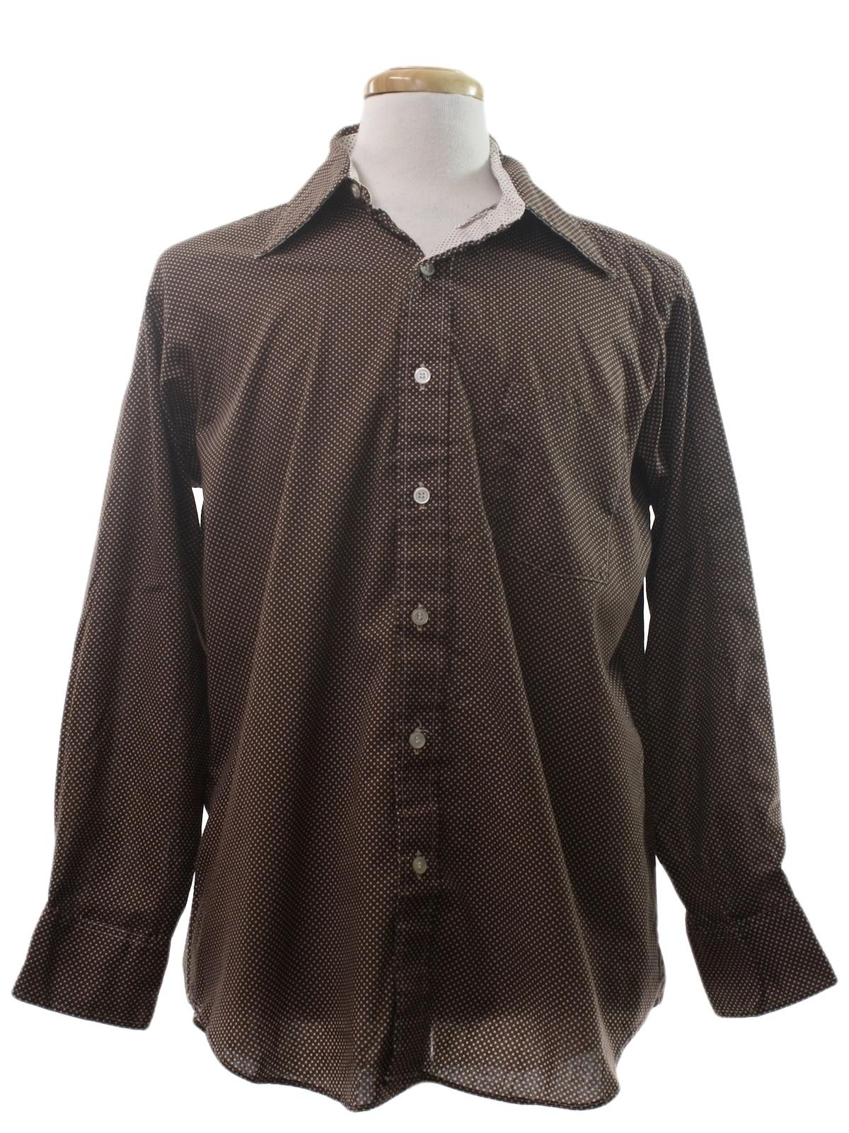 1970s Montgomery Ward Shirt: 70s -Montgomery Ward- Mens dark brown and ...