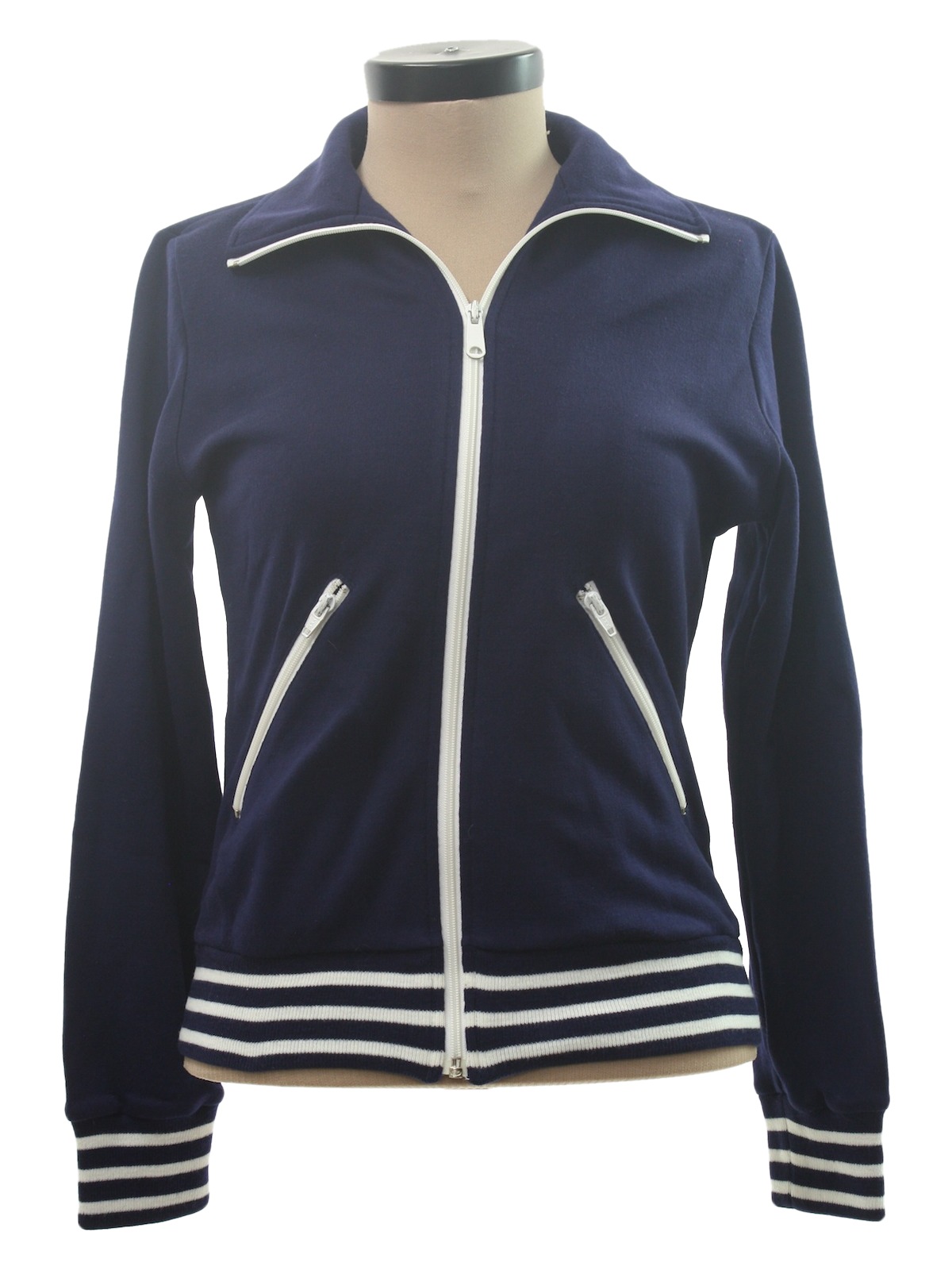 Retro 1970s Jacket: 70s -Stag Whites- Womens navy background acrylic ...