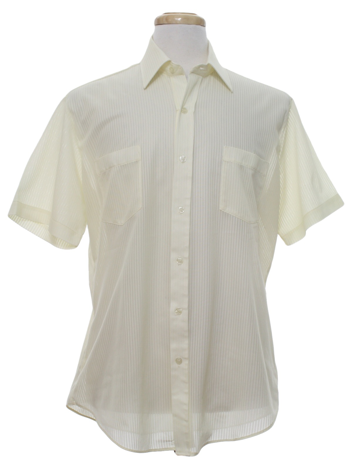 1980s Vintage Shirt: 80s -Kool Knit- Mens yellow cream, polyester ...
